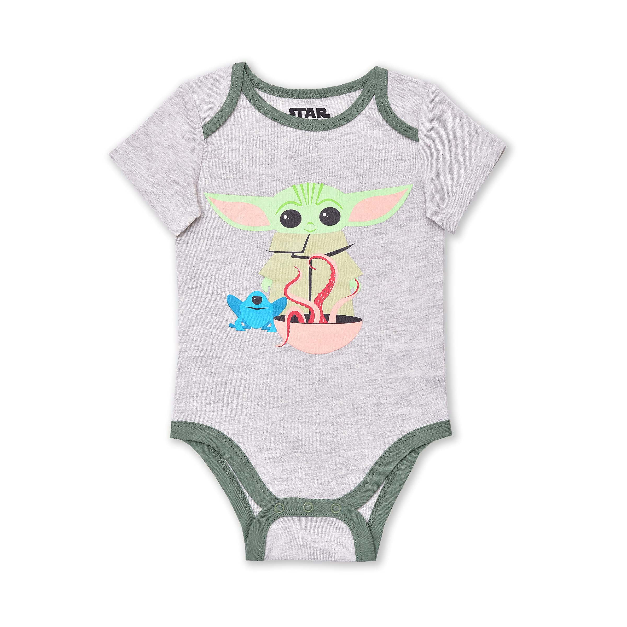 STAR WARS Baby Yoda Boys’ 3 Pack Bodysuit for Newborn and Infant – Black/Grey