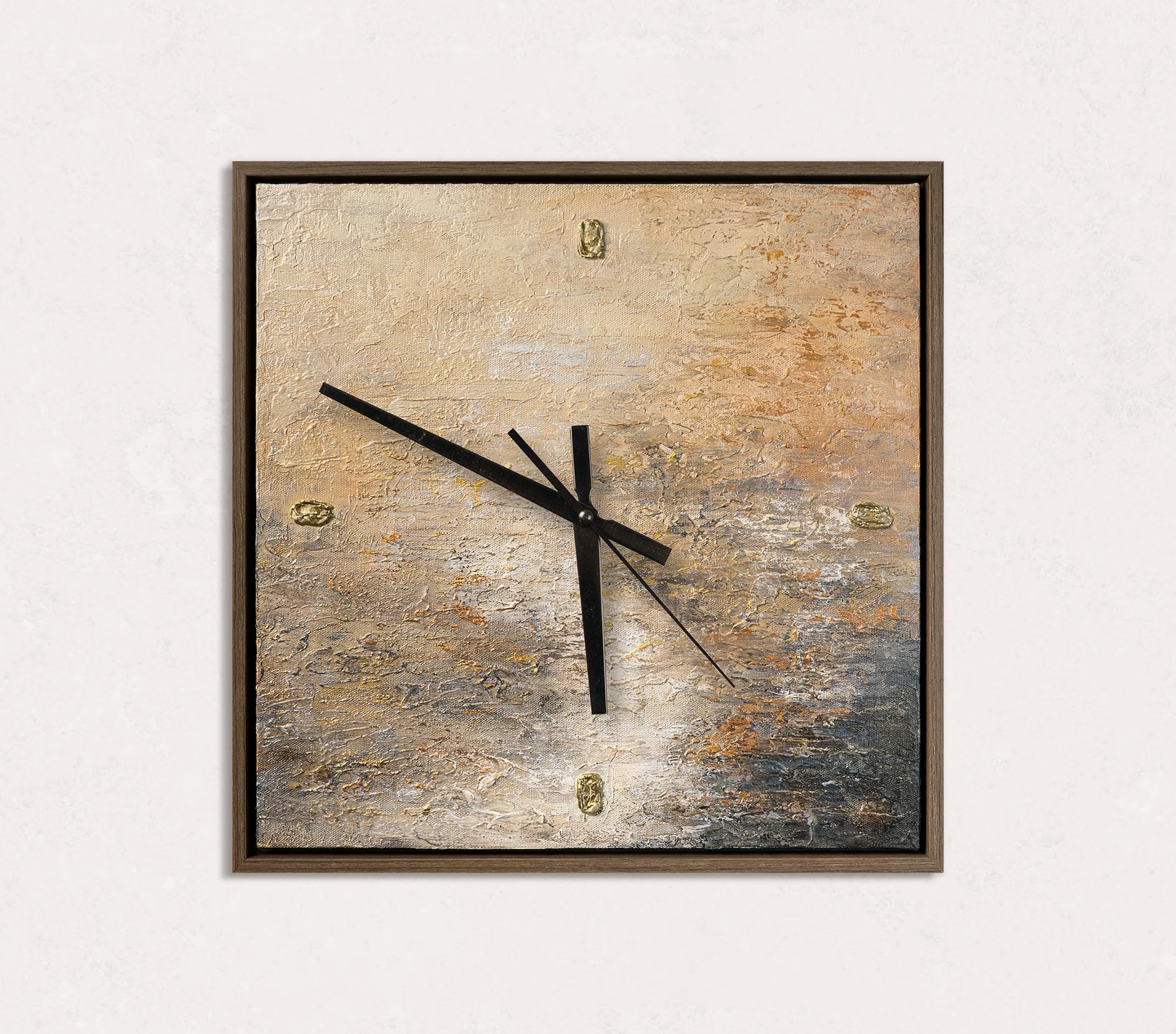 YS Wall Clock Hand Painted 35 x 35 cm - Abstract Water Copper & Silver Art Gallery