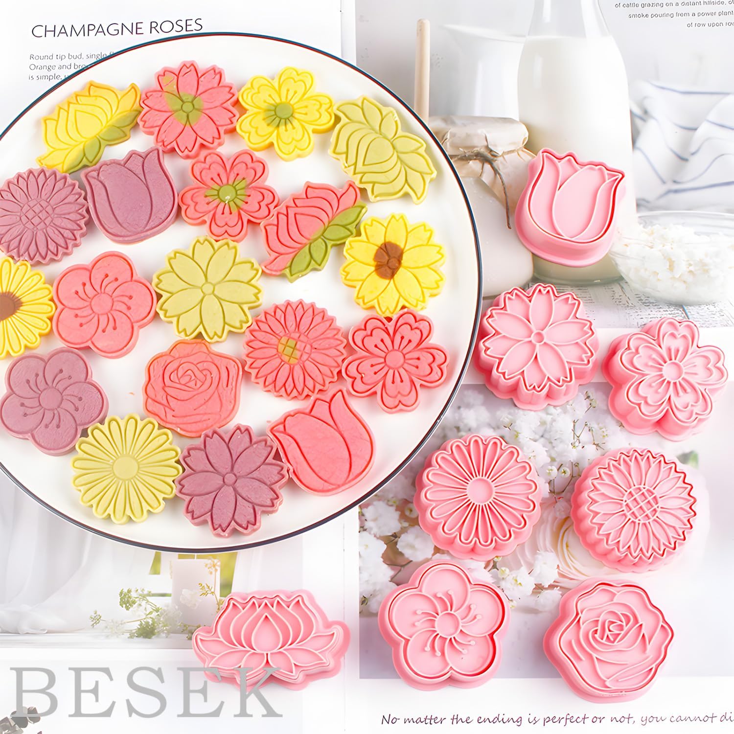 BESEK Flower Cookie Cutters: 8 pcs Flowers Cookie Cutter, Spring Flowers Cookie Stamps for Biscuit Fondant Cheese Baking, for Kids & Adults - Image 3