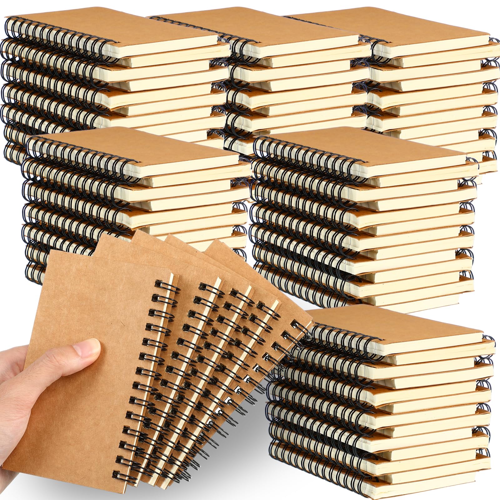 Jutom 150 quaderni a spirale piccoli, 7,6 x 12,7 cm, tascabili, a righe, mini quaderni a righe, per scuola, ufficio, regali di apprezzamento per dipendenti, 120 pagine (Kraft)