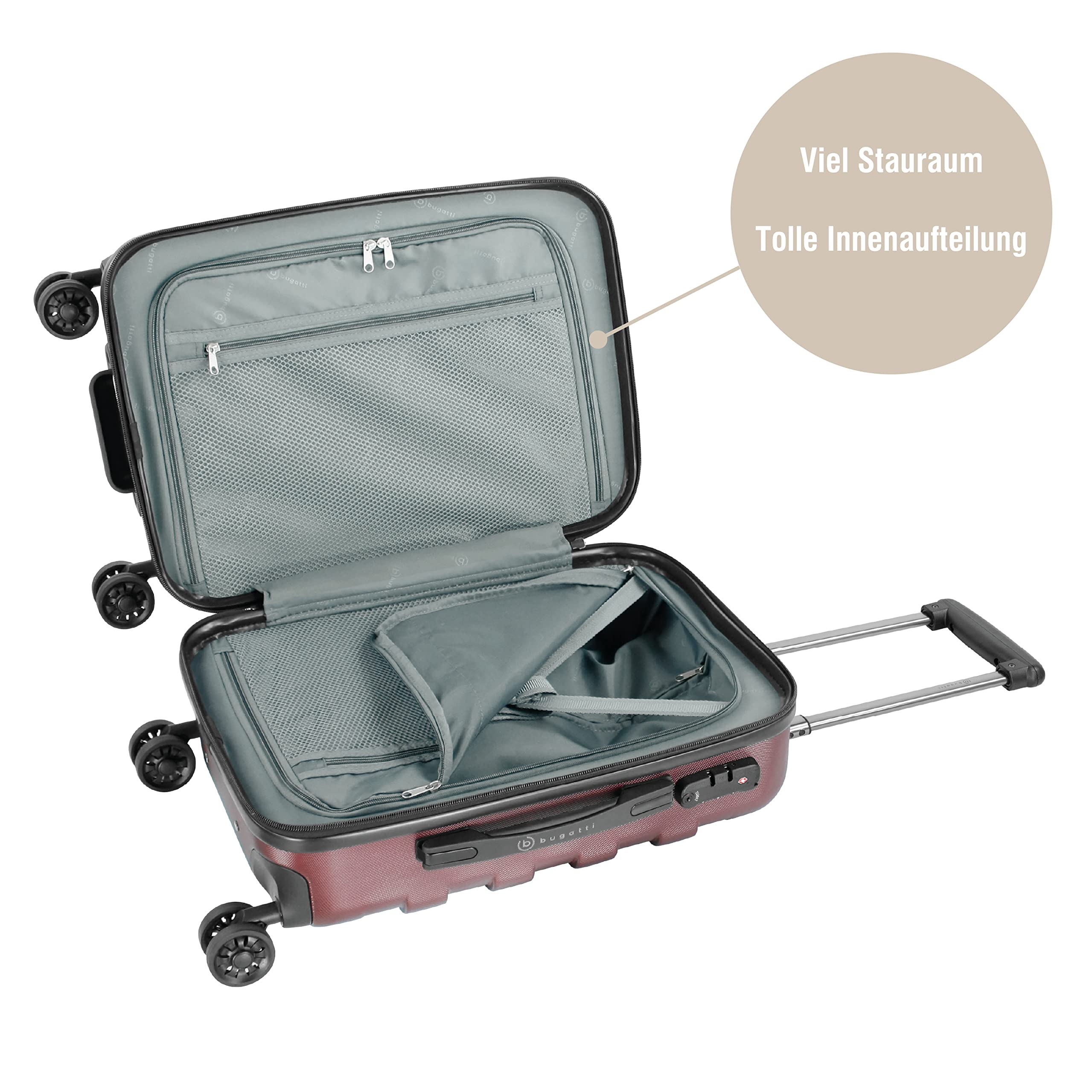 bugatti Galatea valigia rigida 55x38x23,5 cm - 38L, 4 ruote con chiusura a combinazione TSA, rosso