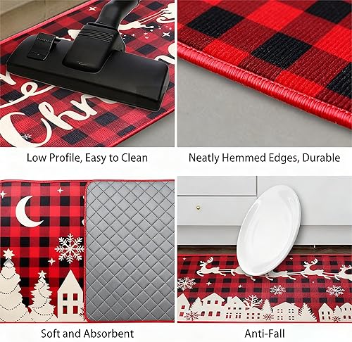 Miniatura 6 de 2 tapetes de cocina de Navidad para piso, tapete de cocina de microfibra lavable para piso, baño, sala de estar, puerta (feliz Navidad)