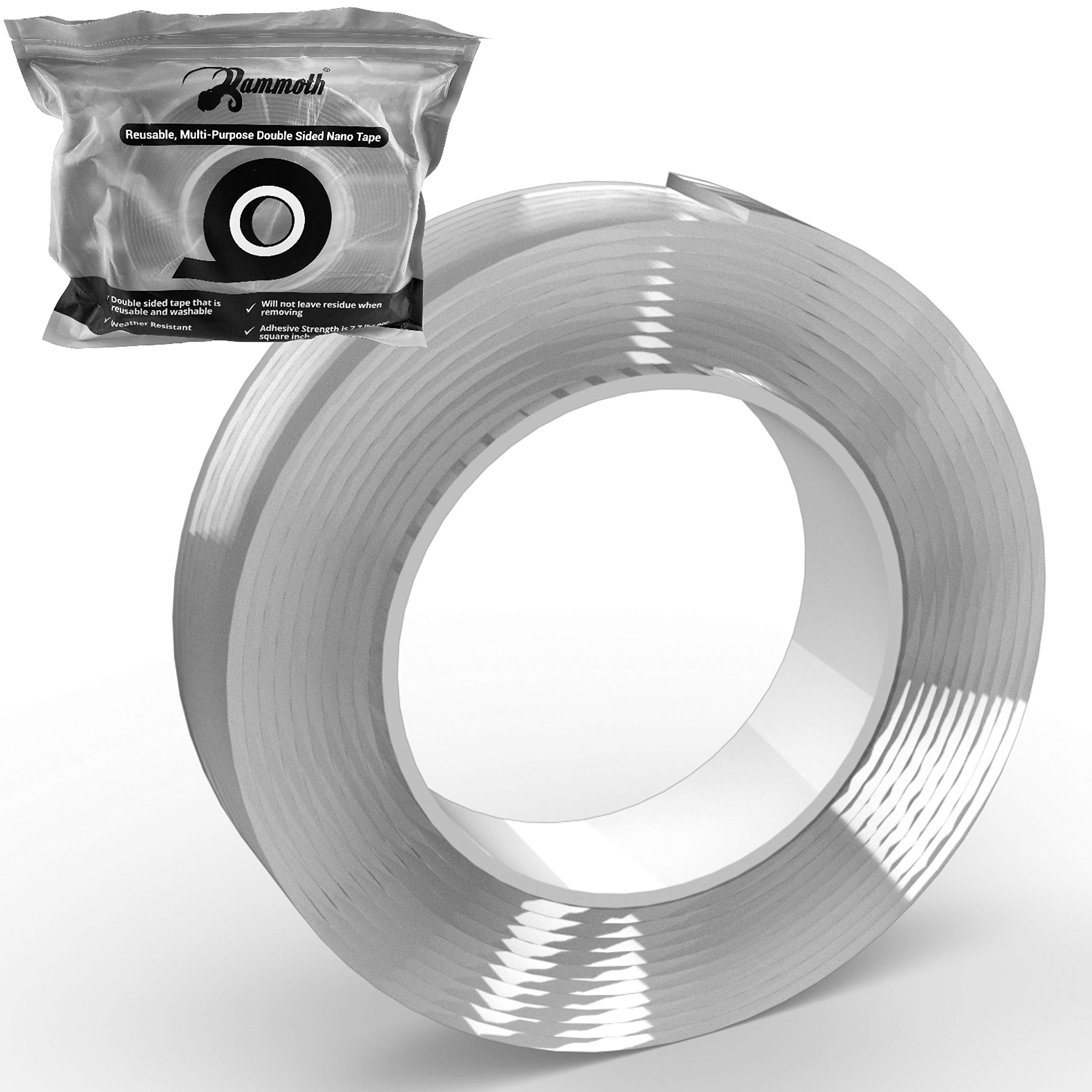 Mammoth Double-Sided Nano Tape - Super Strong, Washable, and Reusable - Ideal for Mounting Objects on Non-Porous Surfaces - 1.2" Wide, 16.5' Roll - No