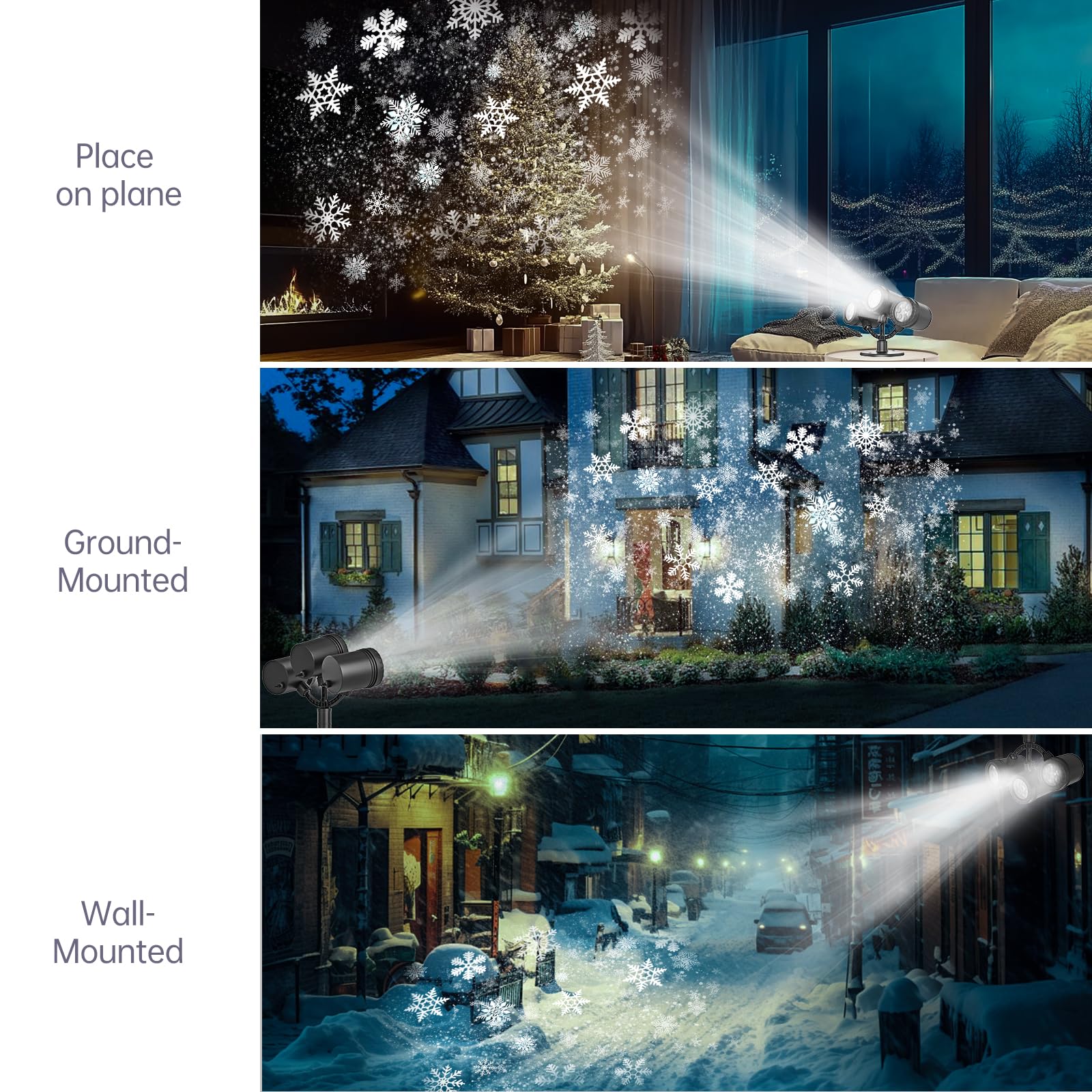 Luces navideñas con proyector de copos de nieve para exteriores 2025 Proyector de copos de nieve triple mejorado con proyector LED dinámico de nevada para la decoración navideña [clase energética A]