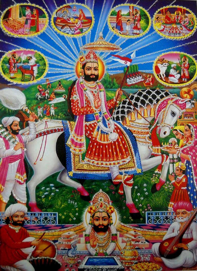 Khatu Shyam Ji and events of his life/Hindu God Poster with Glitter-reprint on paper (Unframed : Size 12"X16" Inches)