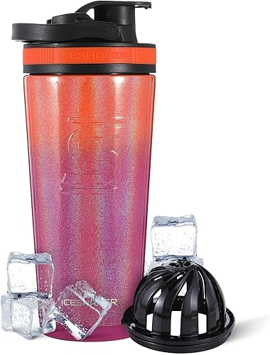 Ice Shaker Botella agitadora de 26 onzas, botella de agua de acero inoxidable y mezclador de proteínas, como se vio en Shark Tank, botella de agua