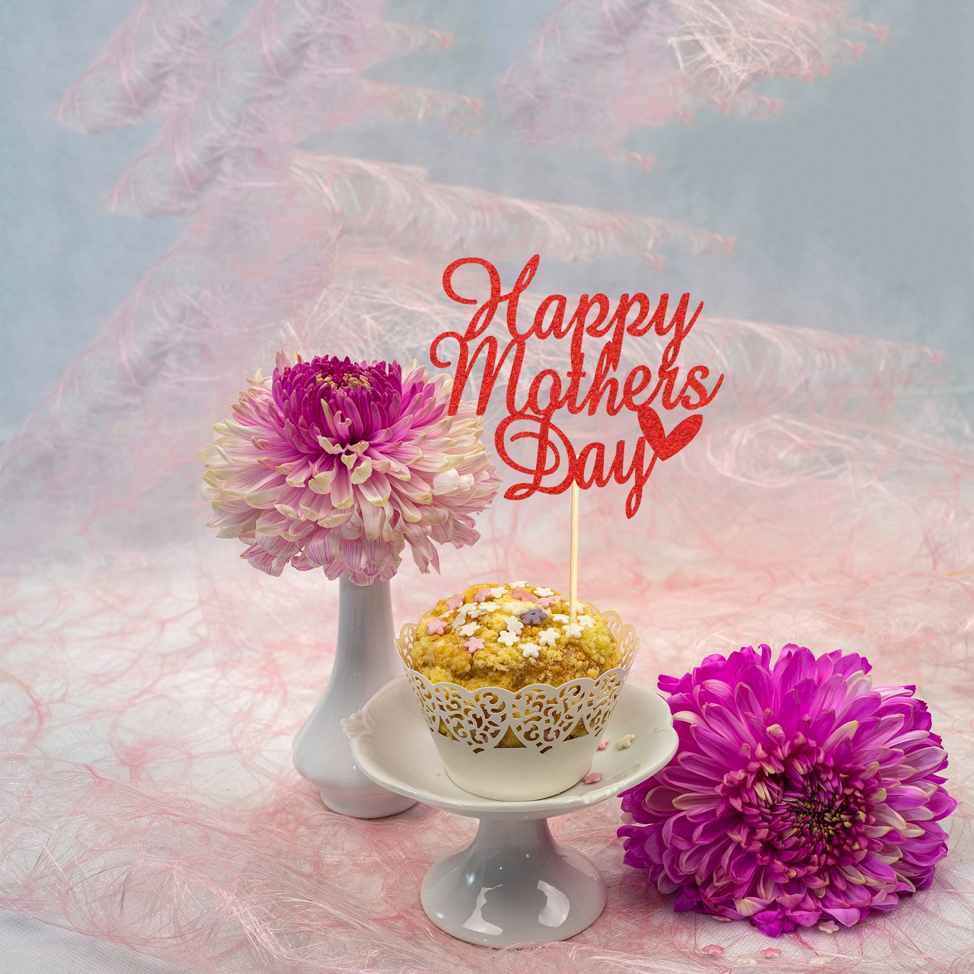 24pcs Happy Mother's Day Cupcake Toppers - Style 3 Party Decorations For Baking & Celebrations