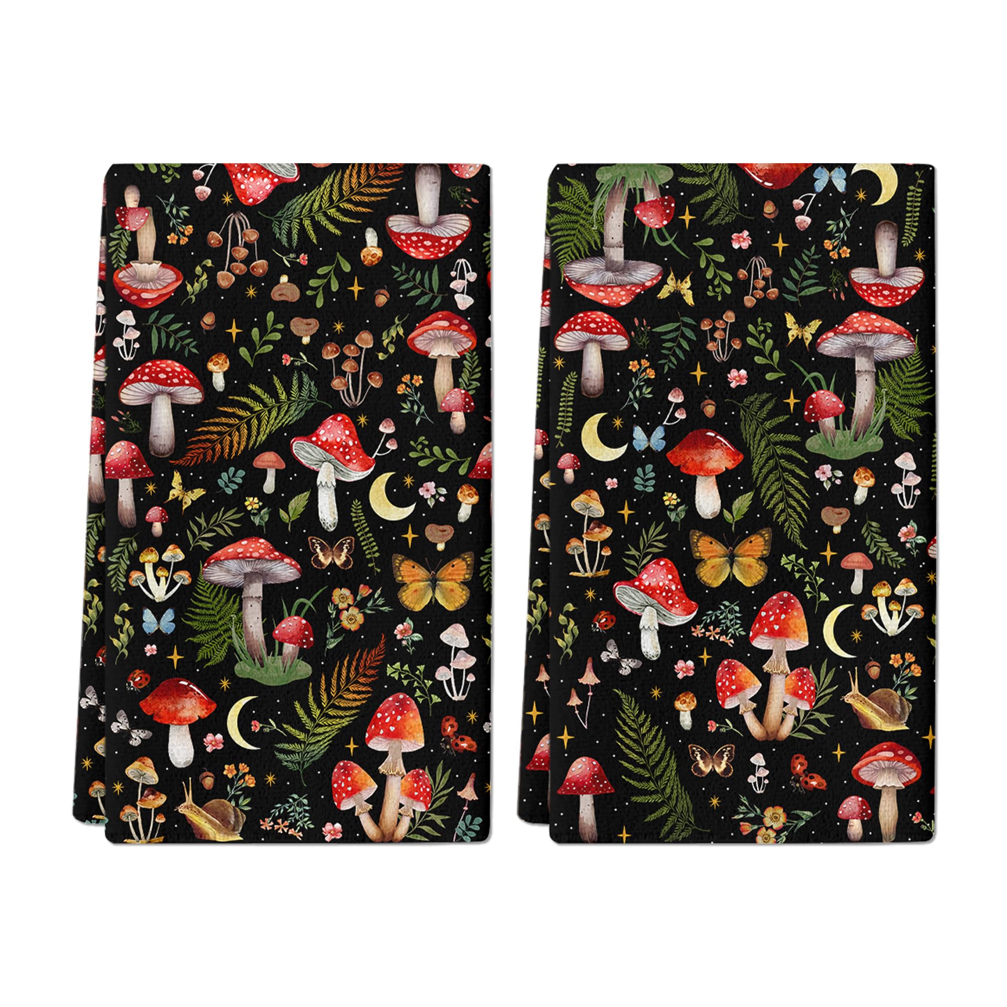 Summer Hand Towels Set 2 PCS, Mushroom Moth Bath Hand Towels, Bathroom Decorative Soft Absorbent Hand Towel for Bathroom Home Hotel Gym Spa Yoga Beach 17"x26"
