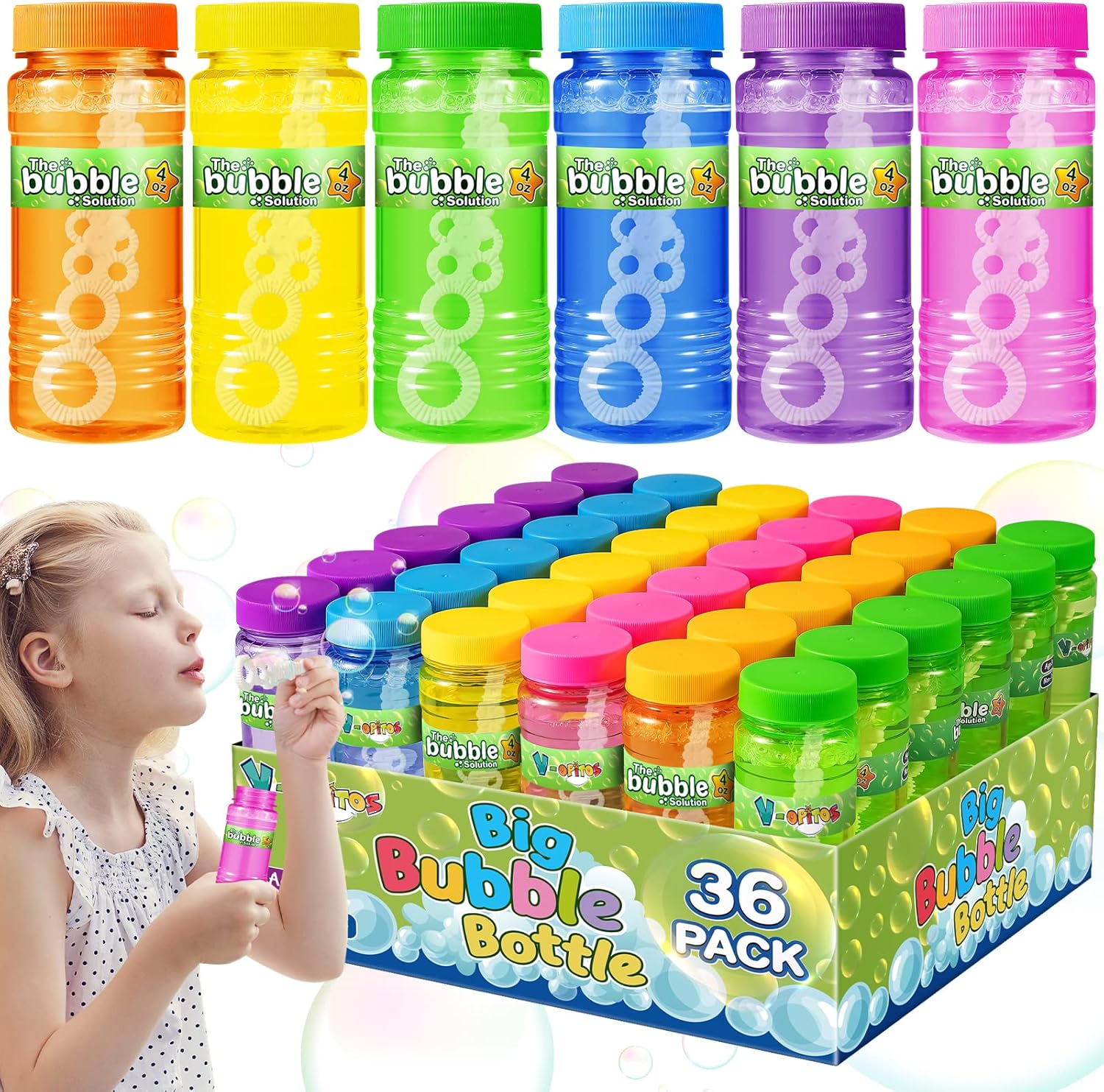 VOpitos 36 Pack Bubble Bottles with Wands in 6 Colors, 4oz