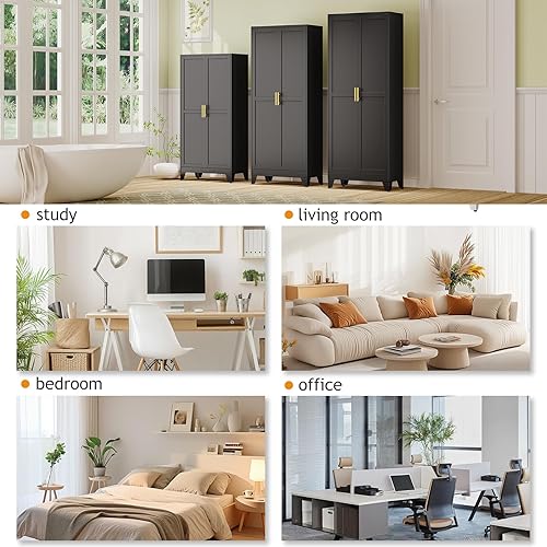 Miniatura 8 de Armario de almacenamiento de despensa de metal de 71 pulgadas de alto con puertas y 4 estantes ajustables, armarios negros de despensa de alimentos,