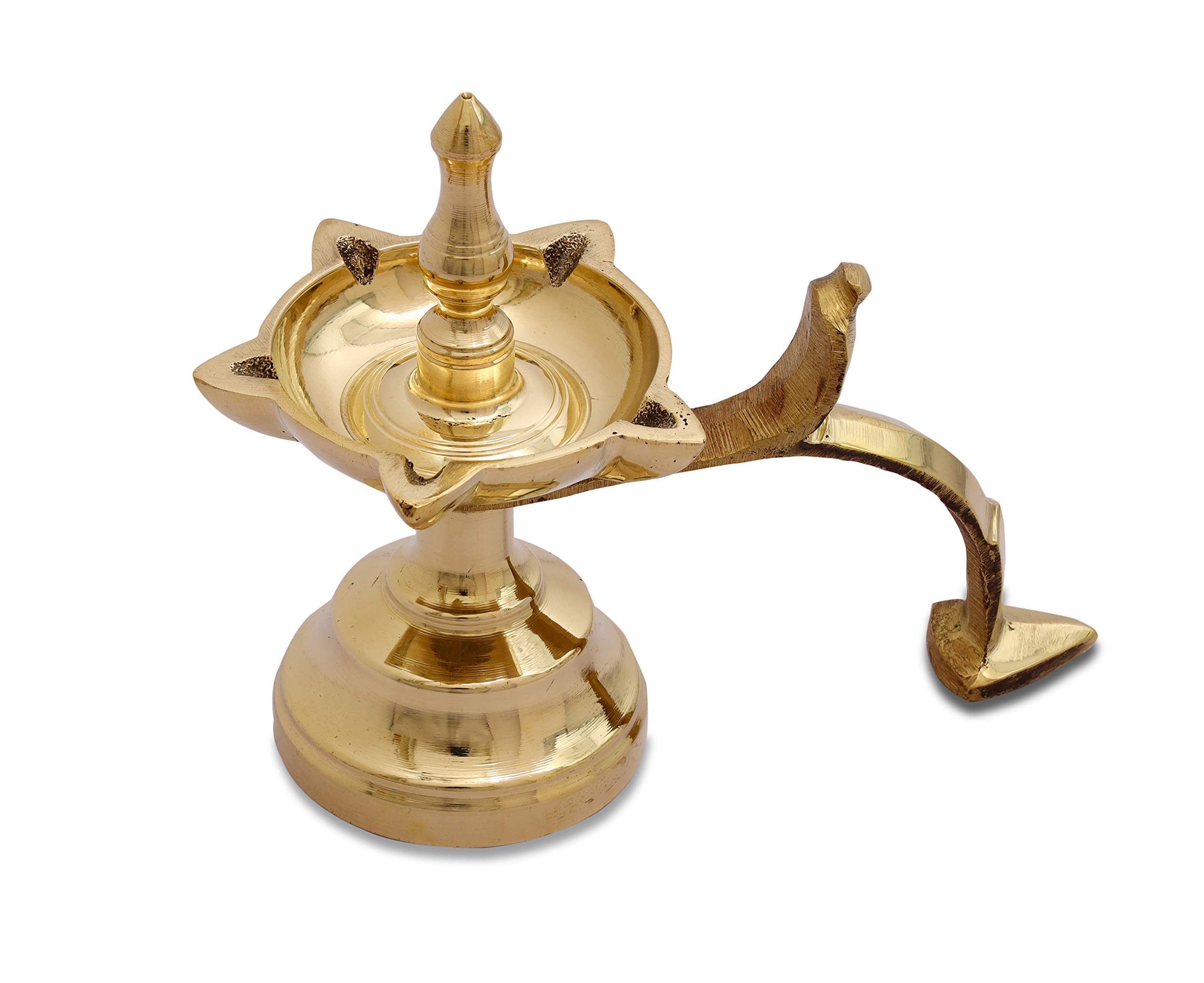 DMI Brass Pancharati/Panchmukhi Aarti Diya with Handle – 5-Faced Traditional Oil Lamp for Puja – Diameter 3.5”