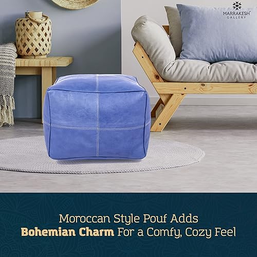 Miniatura 43 de Marrakesh Gallery Funda otomana de cuero - Puf cuadrado marroquí, sala de estar, dormitorio otomano Marrón,Beige Bronceado,Azul,Marrón (Dark