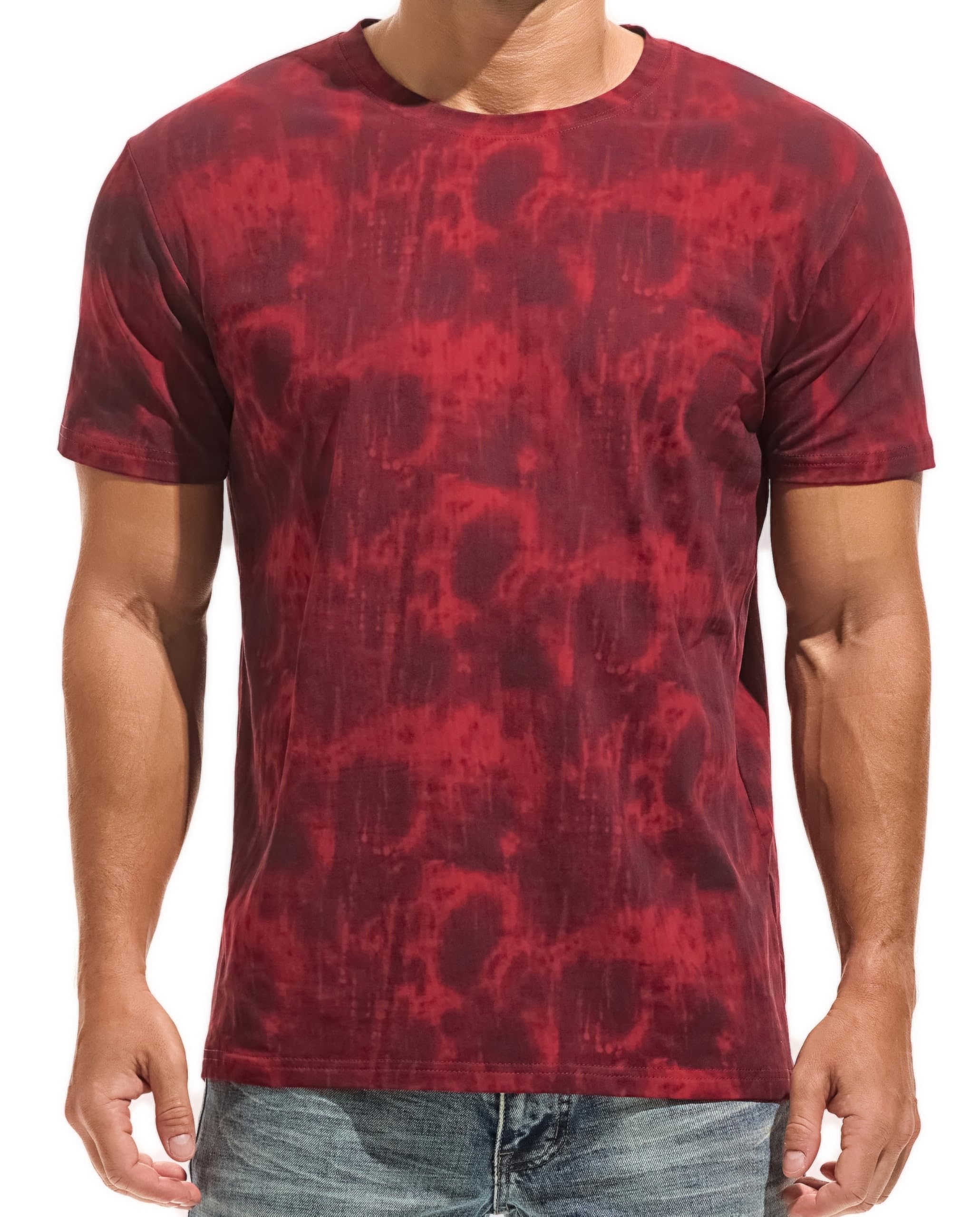 YINGDA Herren T-Shirt gedruckt gefärbt Gitter Graffiti Shirt