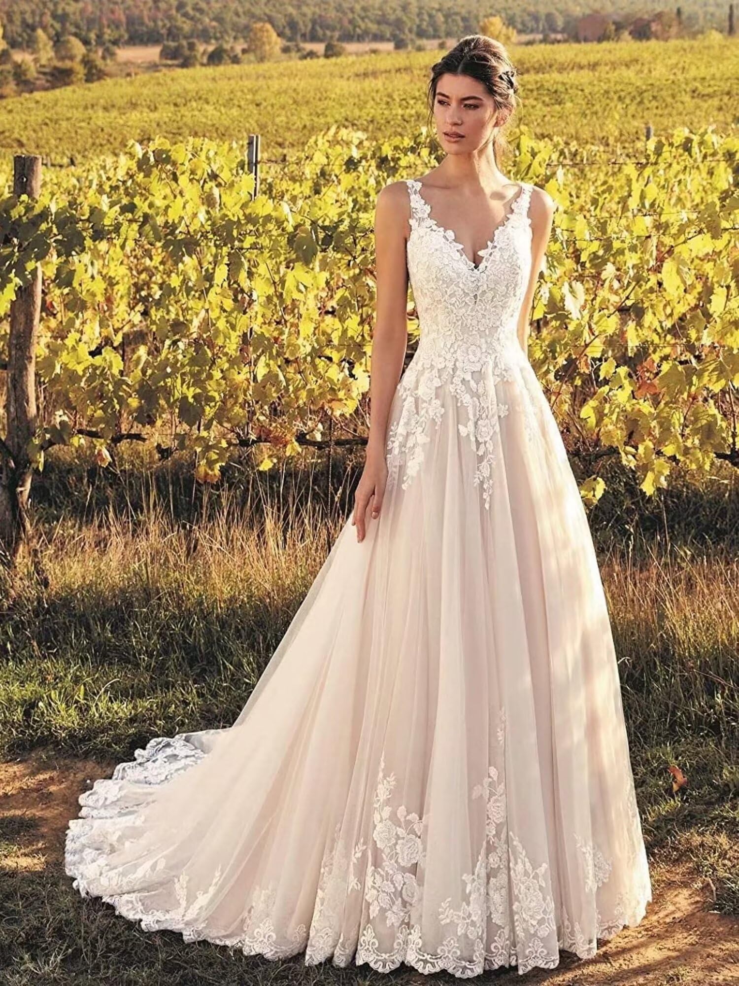Long Sleeves Wedding Dresses for Bride 2025 Boho Beach A-Line Appliques Lace Bridal Ball Gowns with Train product thumbnail 5