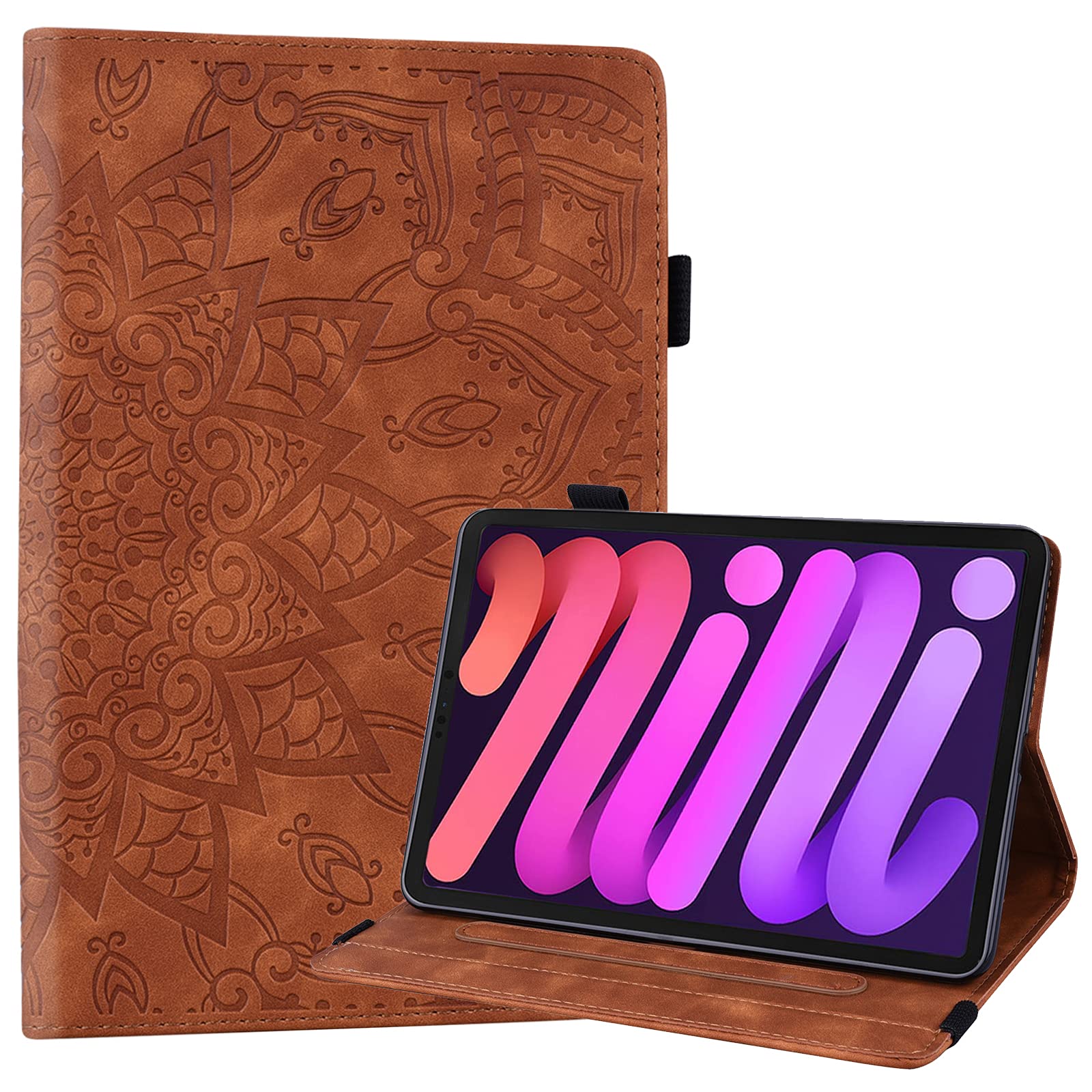 Dteck for iPad mini 7/6th Generation (A17 Pro/A15) Case 2024/2021 Release (8.3-Inch), Cute Flower Folio Case with Auto Sleep Wake & Stand Function, PU