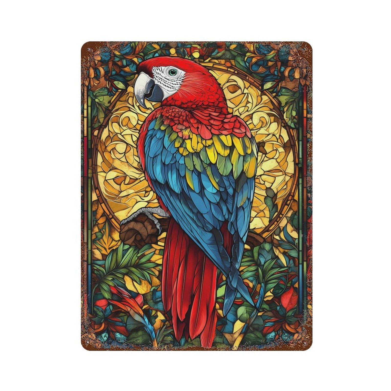 Parrot Rusty Metal Tin Sign 15.7"x11.8", Industrial Home Decor for Garage, Pub Or Kitchen