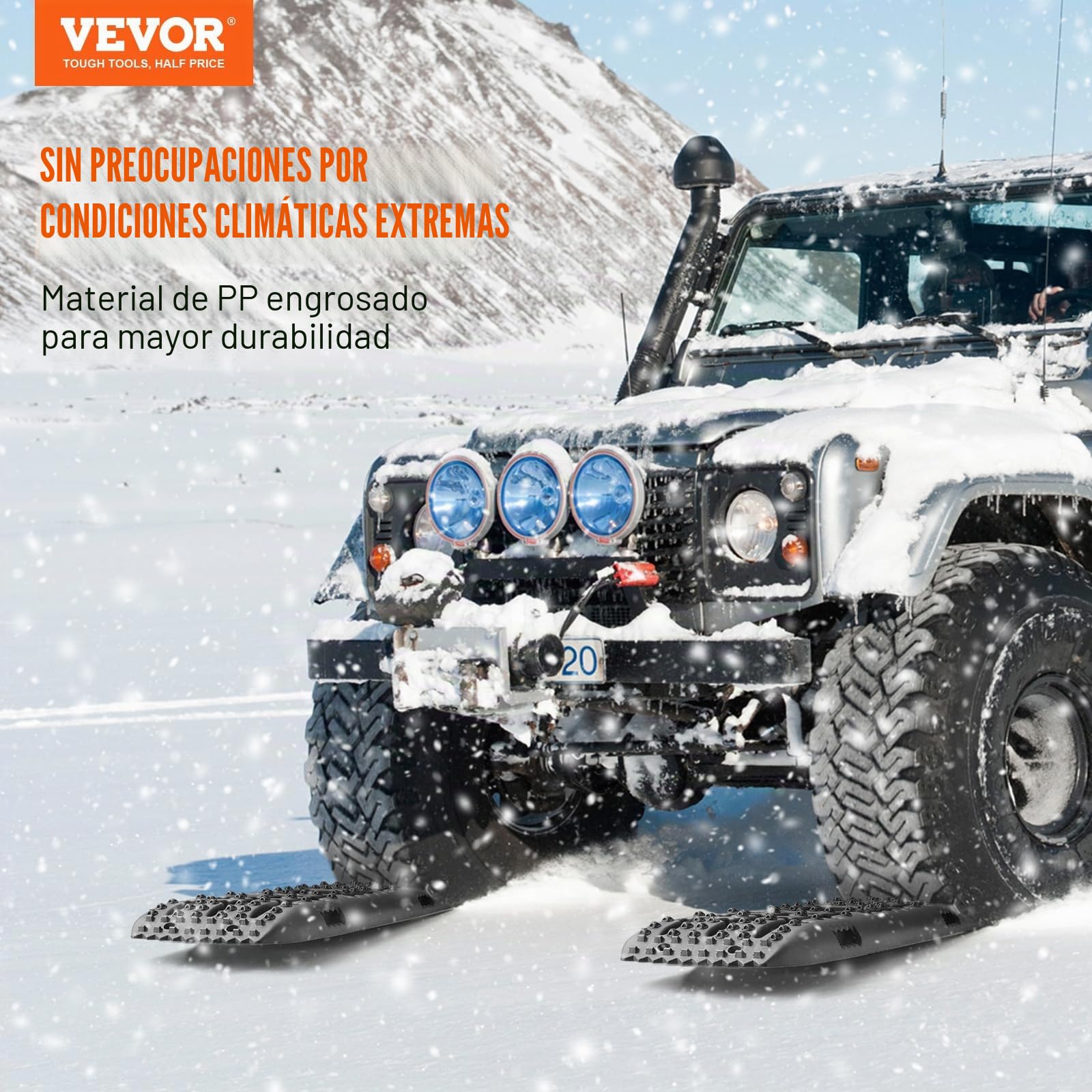 VEVOR Placa de Aterrizaje de PP 10 T Estera de Tracción para Todoterreno/Coche/Pick-up/SUV/RV Tabla de Recuperación de Arena y Lodo de Nieve Bolsa de Almacenamiento, Larga, Negra, 2 Piezas