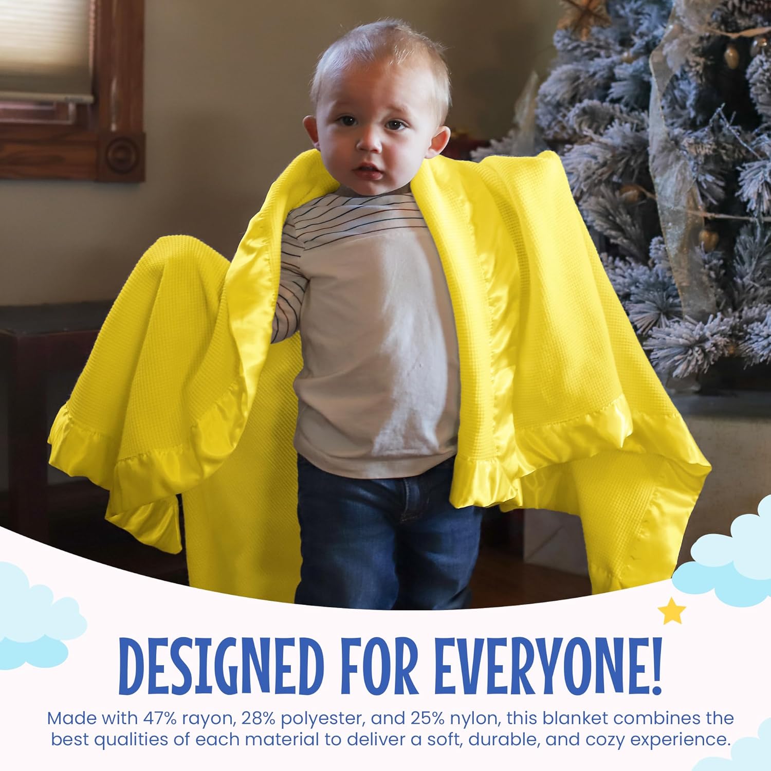 Adult Thermal Waffle Throw Blanket - Soft Lightweight Waffle Knit Design - Breathable Layer for Couch, Bed & Travel - Blanket for Home & Living Room - 50" x 60" (Satin Trim, Yellow) - Image 7