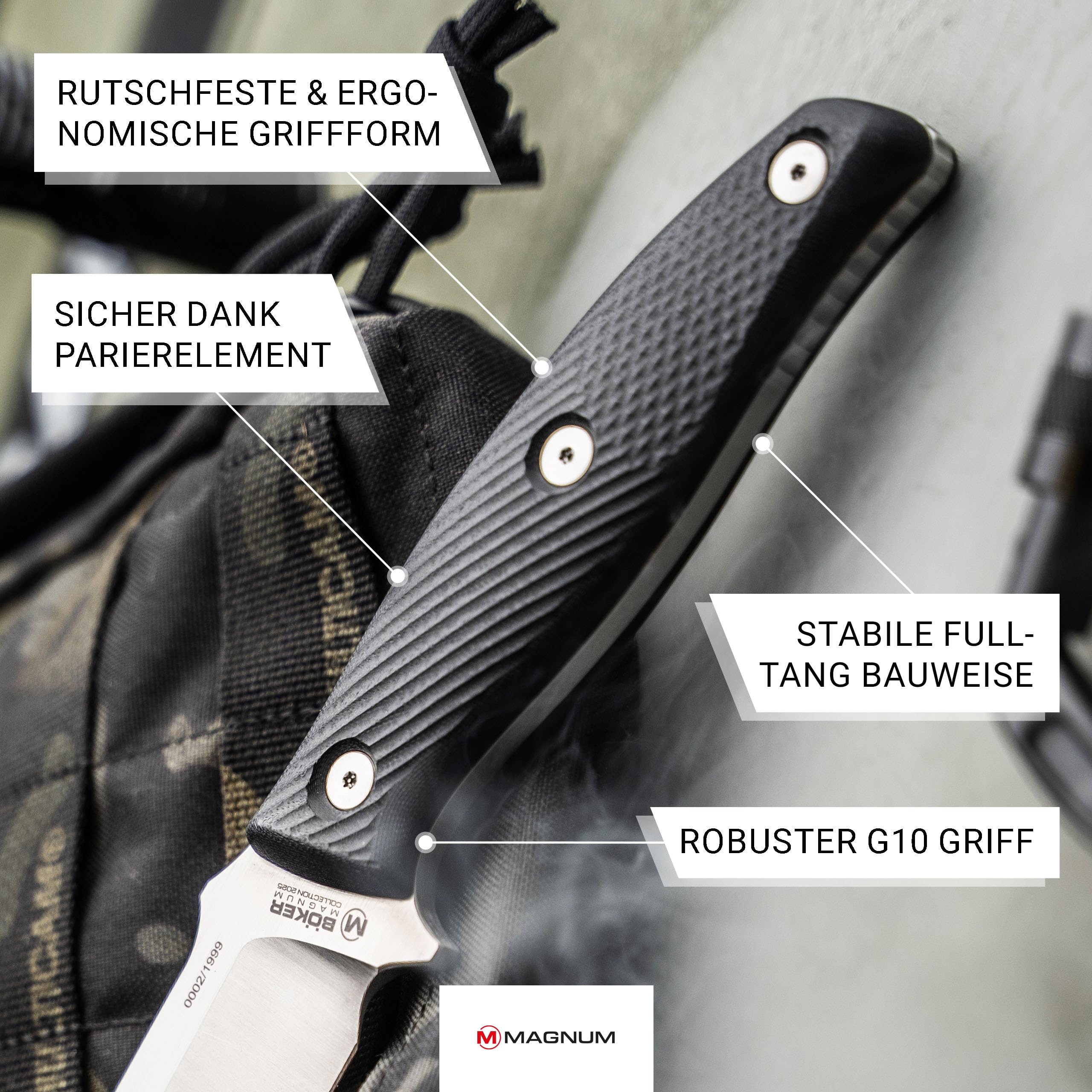 Magnum® Collection 2025 - taktisches Messer feststehend mit 15,1 cm Klinge - Sammlermesser Limited Edition - großes Outdoor- & Survival-Messer - Pfadfinder Fahrtenmesser mit Leder-Scheide
