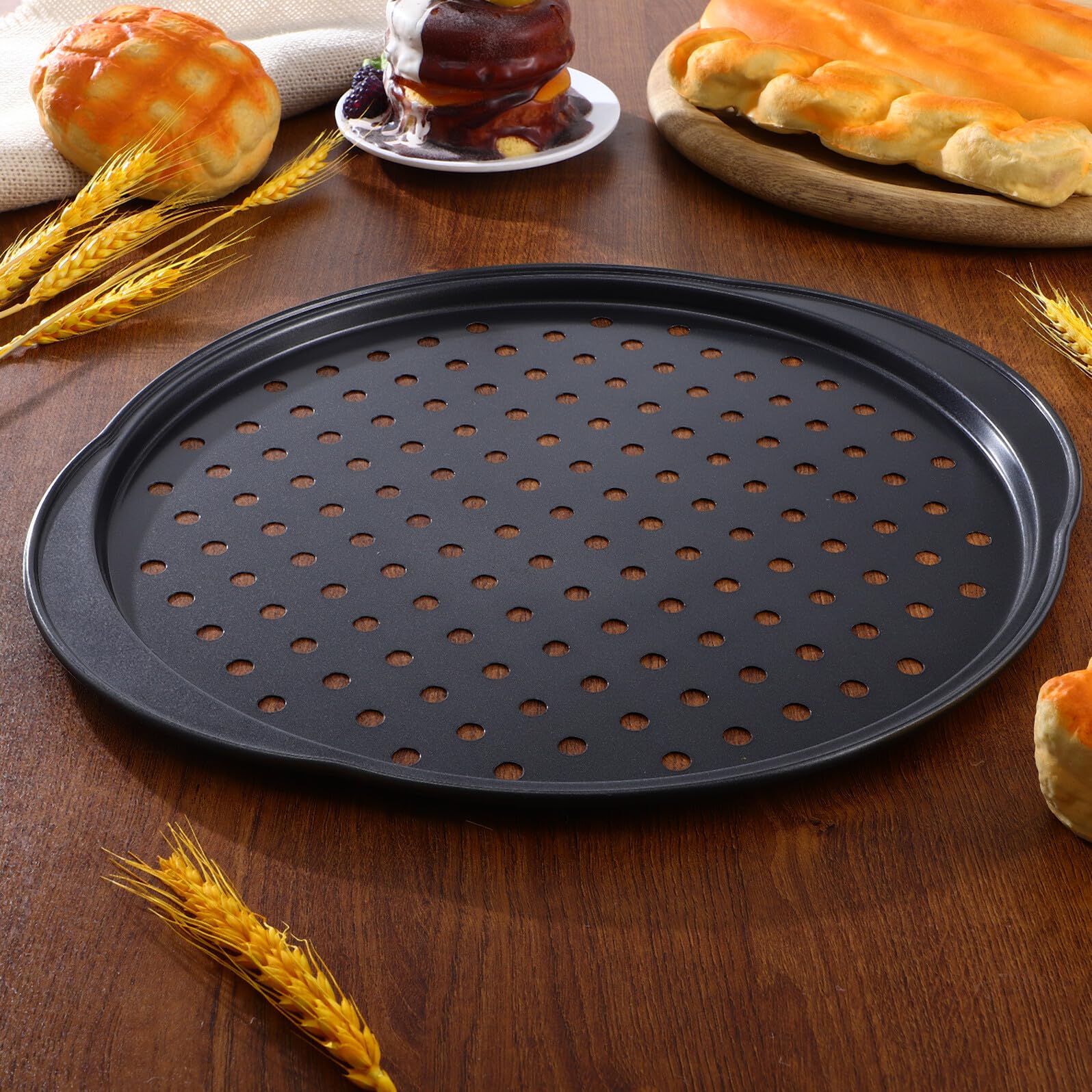 TOYANDONA 4 pezzi Teglie Pizza Traforate in Acciaio al Carbonio con Impugnature Piccole Teglie da Forno Antiaderenti per Cottura Omogenea e Resistente ad Alta Temperatura per Pizze Fatte in
