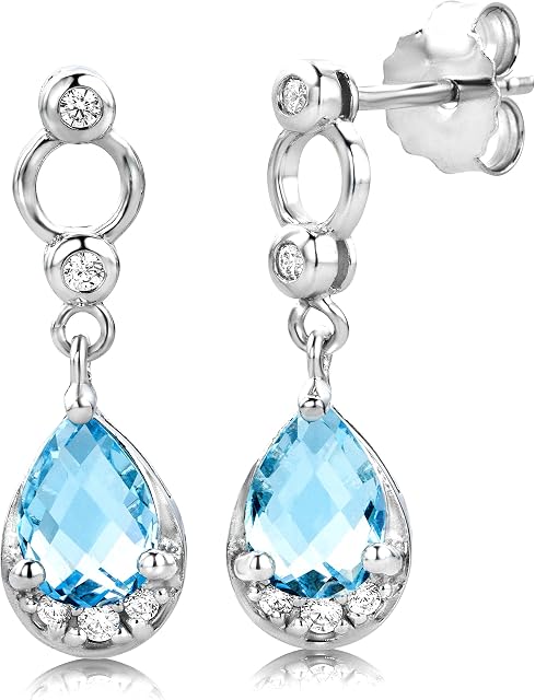 Byjoy Sterling Silver Drop Earrings For Women With Pear Cut Sapphire/Emerald/Amethyst/Peridot/Topaz/Ruby & Complimenting Cz Stones