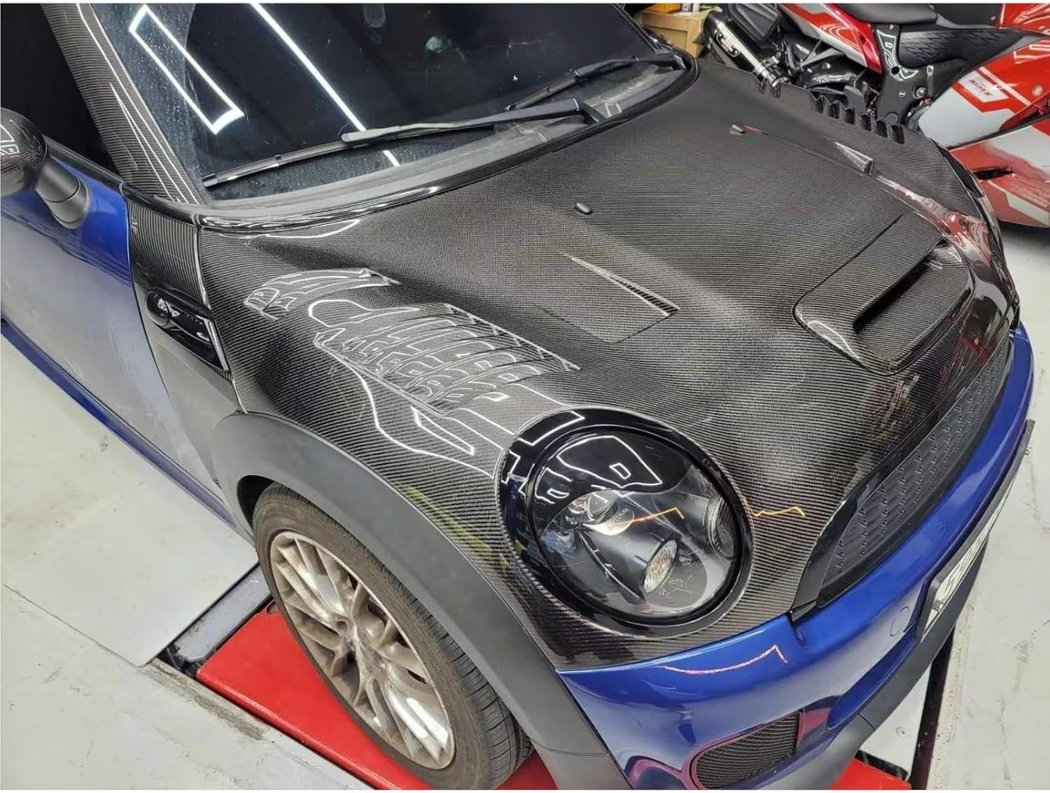 Carbon Fiber AG Style Hood Bonnet Compatible for BMW MINI R55 R56 R57 R58 R59(Carbon Fiber)