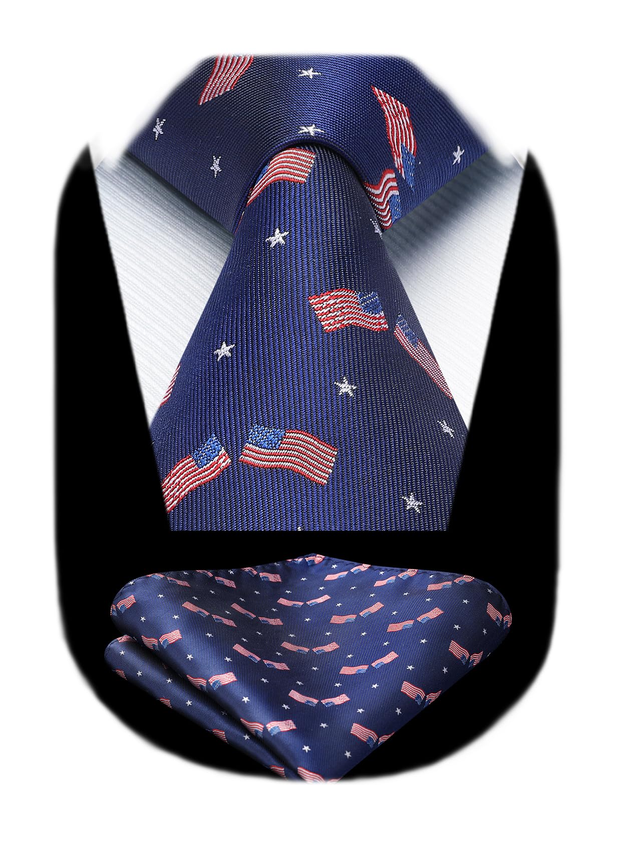 HISDERN Ties for Men Classic Animal Tie and Pocket Square Set Jacquard Woven Silk Neckties Handkerchief Wedding Party