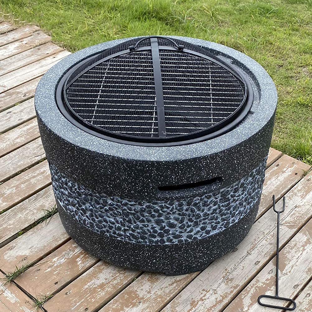 Palenisko z półką na grilla, palenisko ogrodowe, grzejnik tarasowy, grill, lód, modna i artystyczna podstawa z tlenku magnezu (szary)