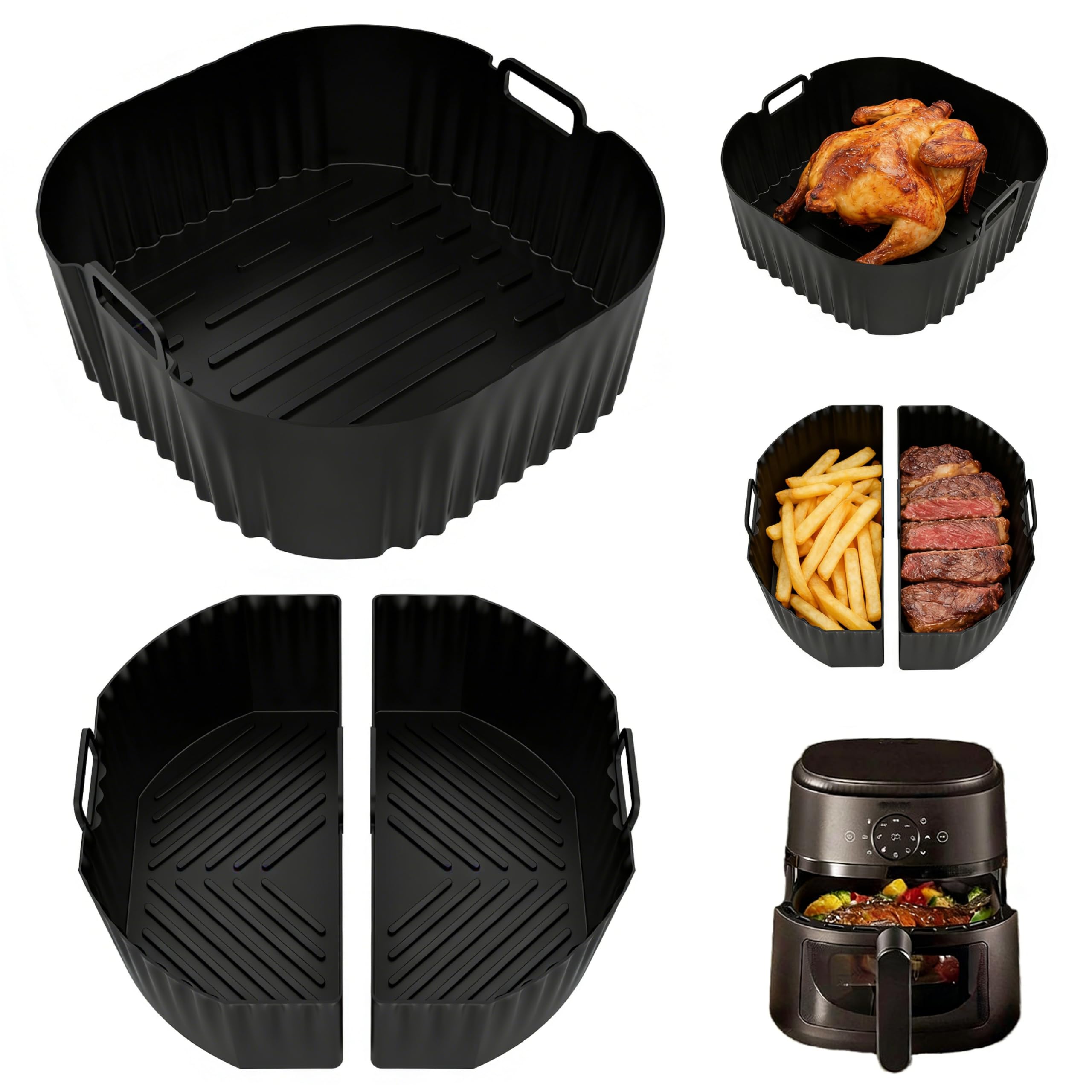 Heißluftfritteuse Zubehör 3 Stück Airfryer Silikonform für Cosori, Ninja, Russell Hobbs - Spülmaschinenfester & wiederverwendbarer Einsatz als Backpapier-Ersatz. Ideal für Backen, Grillen & Desserts