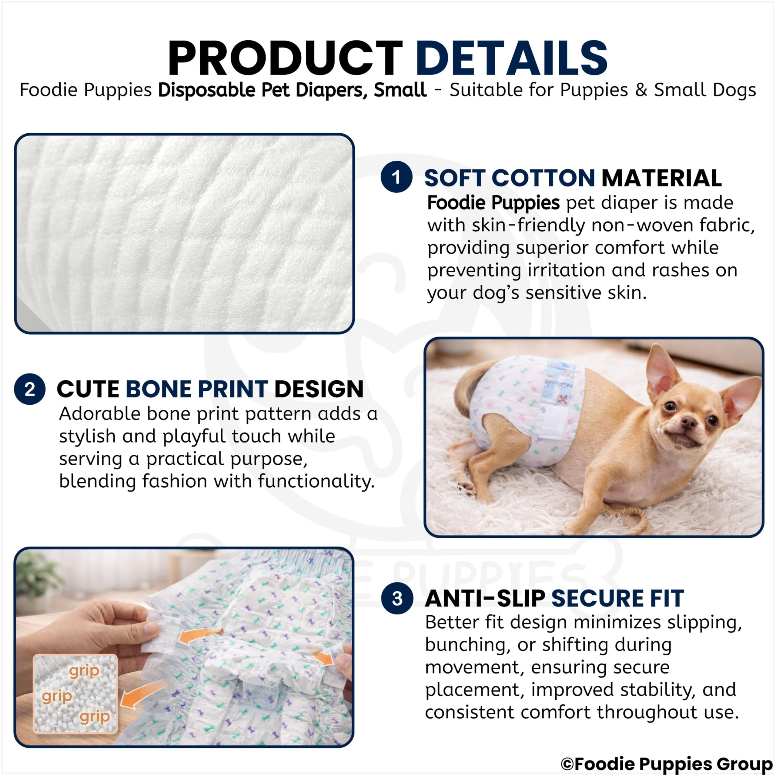 Foodie Puppies Disposable Pet Diapers for Dogs - (12Pcs, Small) | Comfortable Diaper Pants/Sanitary Cotton Underwear Nappy | Leak-Proof, Ultra-Absorbant, & Flexible | Daily Uses and Travelling Purpose