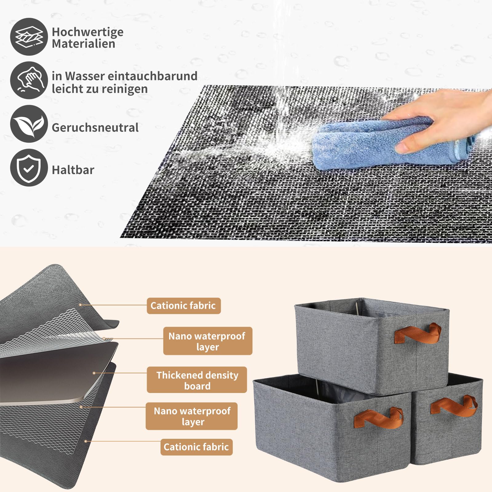 Lot De 3 Boîtes De Rangement Pliables En Tissu - 45,7 X 27,9 X 20,3 Cm, Gris Foncé, Grande Capacité