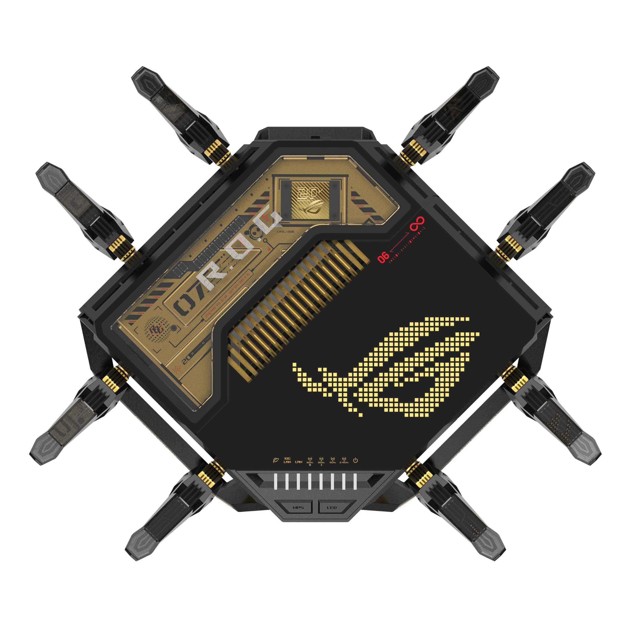 ASUS ROG Rapture GT-BE98 Edition 20 AiMesh WiFi 7-czteropasmowy router do gier, 25 Gb/s, 320 MHz, 4K QAM, porty 10G, cztery porty 2.5G, AiProtection, VPN i 4G LTE/5G Mobile Tethering