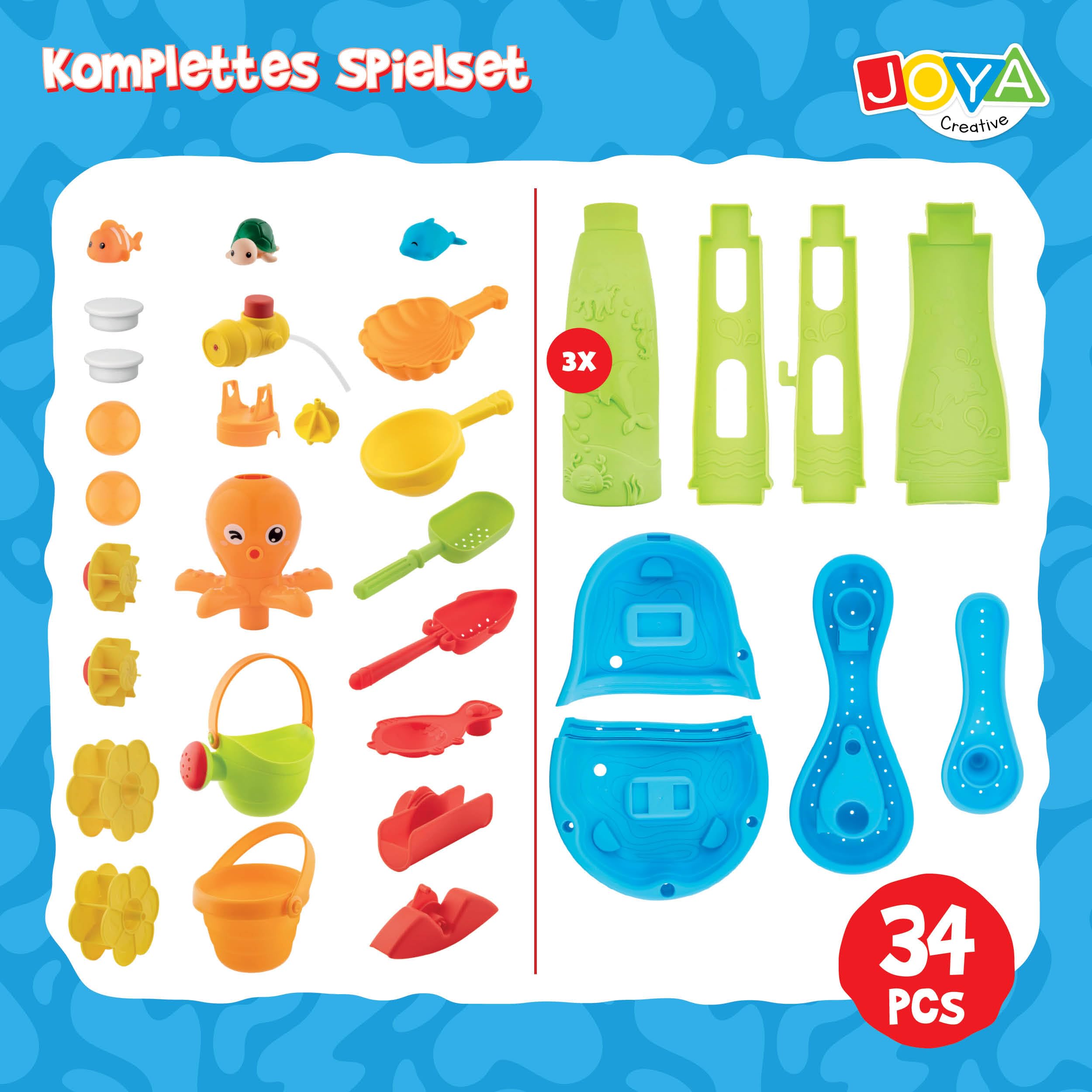 Tavolo ad acqua per ragazzi – Blu e Verde – Tavolo da gioco ad acqua – Set di 34 accessori – Effetto cascata – Dimensioni 59 x 38,5 x 73 cm – Tavolo attività con acqua per esterni e G