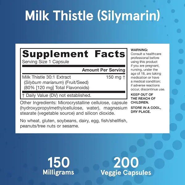 Jarrow Formulas Milk Thistle Supplement 150 mg. 30:1 Milk Thistle Extract Standardized to 80% Total Flavonoids, Dietary Supplement for Liver Function Support, 200 Veggie Capsules, Up to 200 Day Supply 5