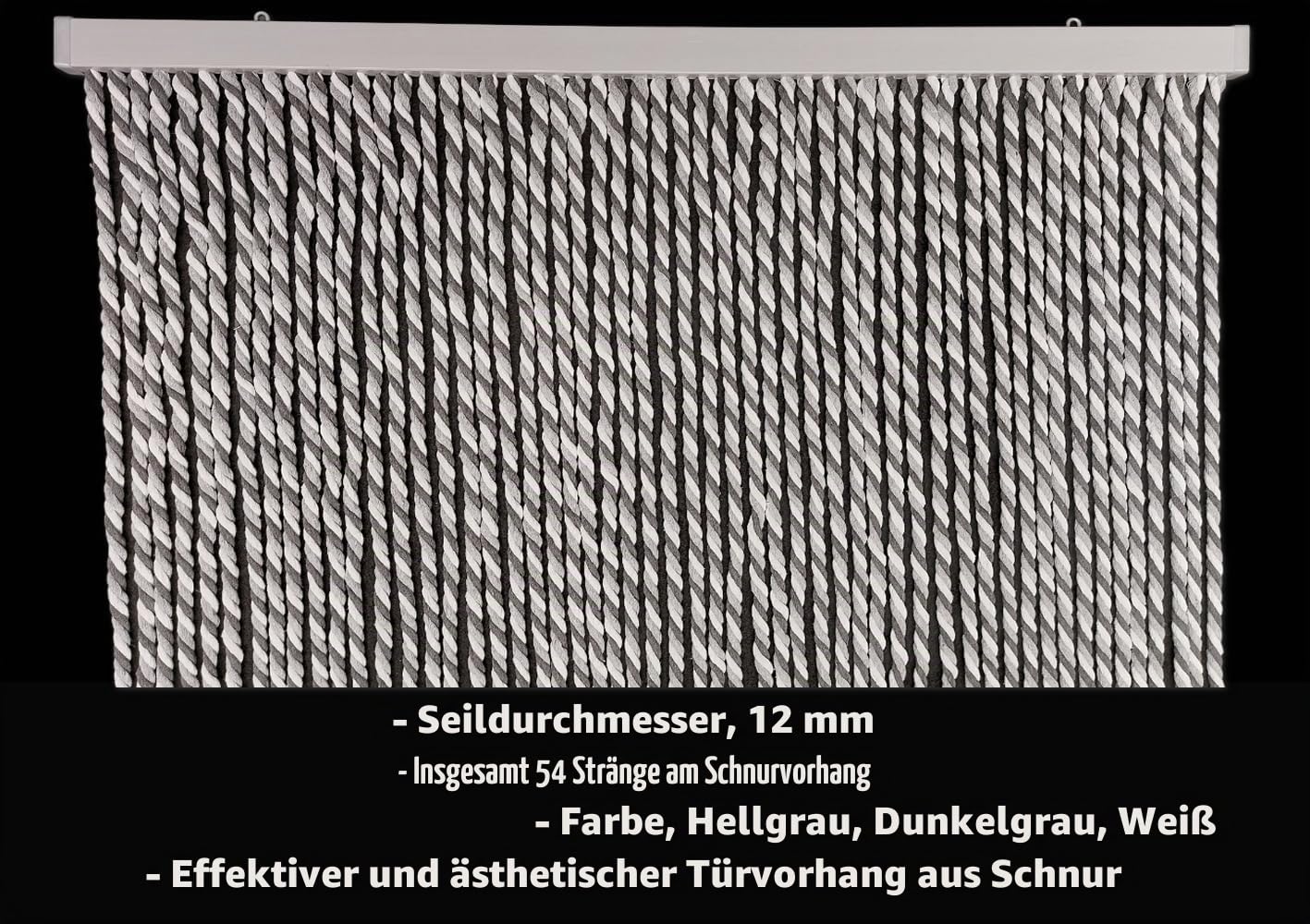 MadeInNature Türvorhang, natürliches geflochtenes Baumwollseil, hochwertig, für den Innen- und Außenbereich, Breite 90 cm x Länge 200 cm, verschiedene Modelle (Hellgrau, Dunkelgrau, Weiß, 54 Stränge)