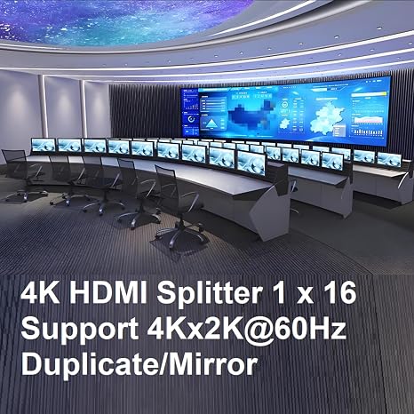 موزع HDMI 4K 1 x 16,1 في 16 منفذ إخراج يدعم موزع HDMI 4Kx2K@60Hz مكرر/مرآة، HDM 2.0، EDID، تشغيل فيديو ثلاثي الأبعاد، 18 جيجابت في الثانية، HDCP