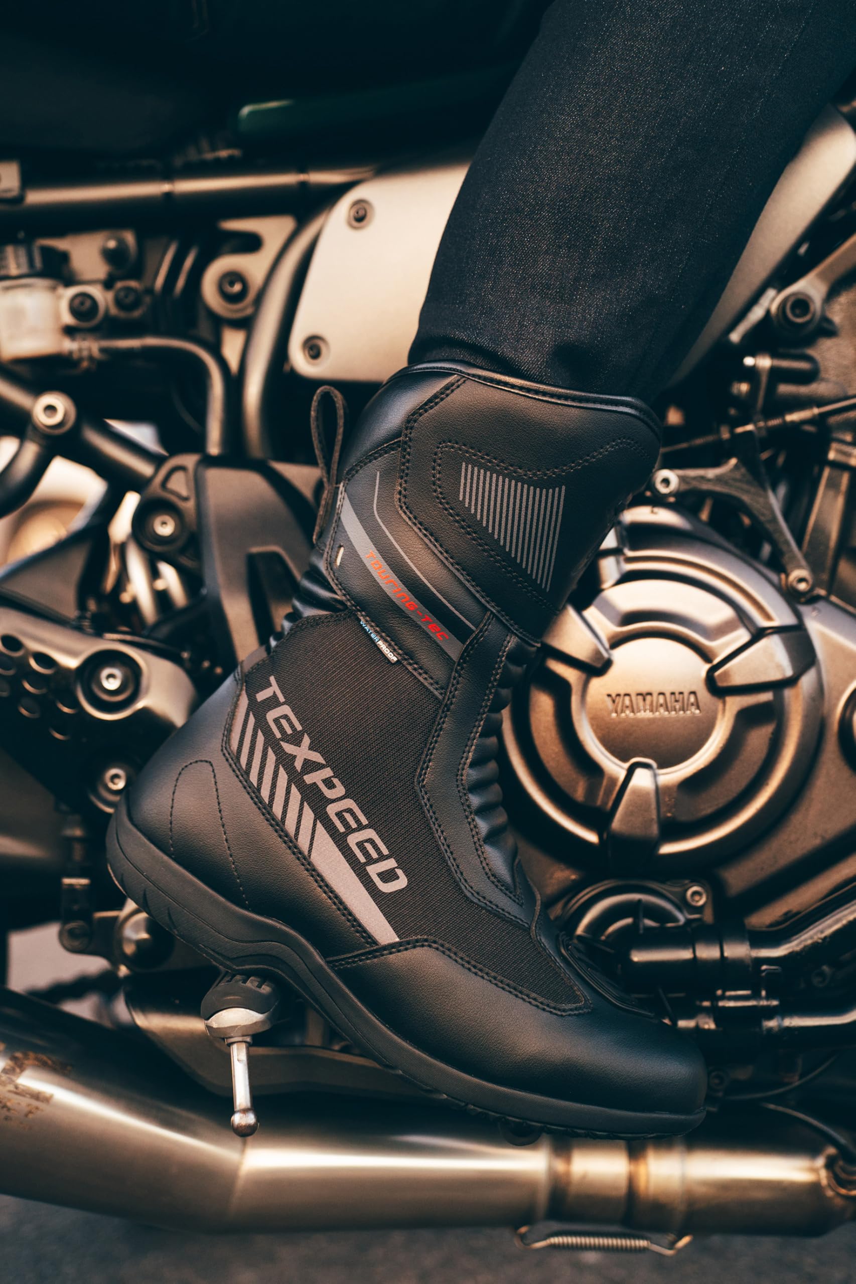 Texpeed Motorradstiefel Herren Leder – Titex, 100% wasserdicht, kurzer Schaft, CE-geprüft, Touring-Bikerschuhe – Schwarz - EU 44