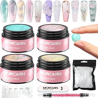 Morovan Solid Builder Gel Hard Gel: 4 Mermaid Pearl Colors Solid Builder Gel For Nails Kit Crystal Nail Builder Gel Easy For Beginner Non Stick Gel Builder For Nails Exension&Carving Hrad Gel For Nails