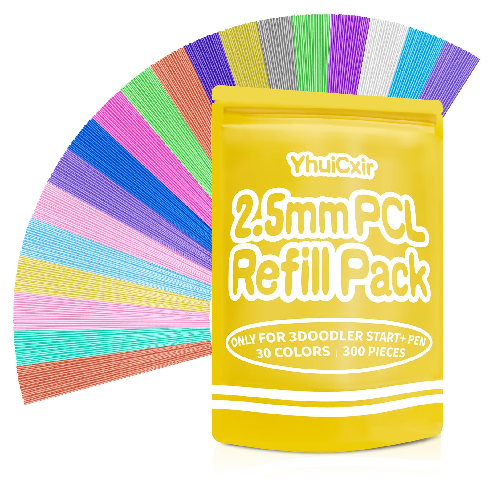 YhuiCxir 300 Stück 3D Stift Filamente für 3Doodler Start+ 30 Farben 2,5 mm PCL Nachfüllpacks Niedrigtemperatur 3D Bleistift Nachfüllungen Nicht Kompatibel mit anderen 3D