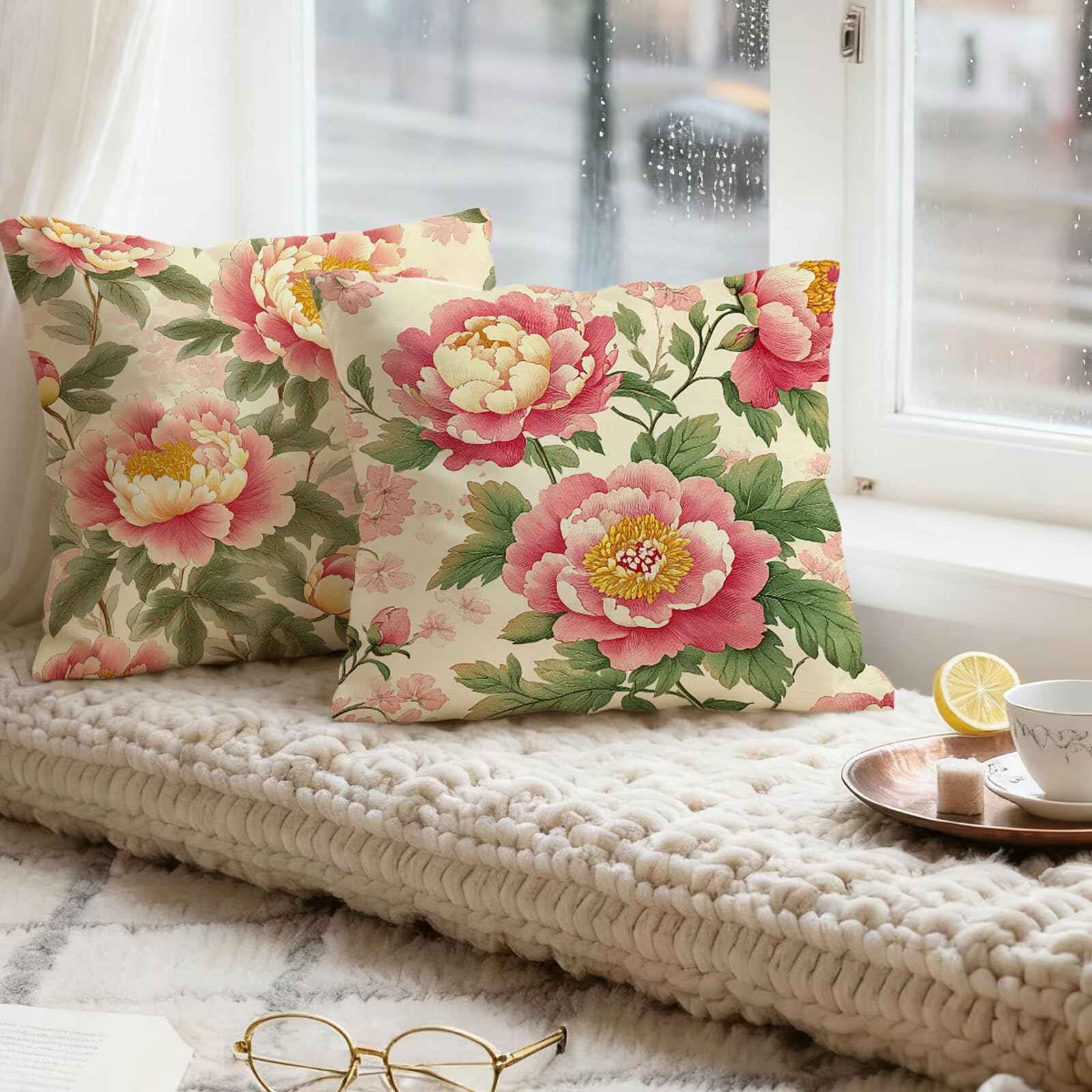Rosa Funda Cojin 60x60 Flor Funda Almohada 60x60 Cojines Sofa Súper Suave Fundas Cojines Decorativos Fundas Almohadas 4 Piezas Almohada Cervicales y Cuello, para Hogar Cama Salon Decoracion E - 701