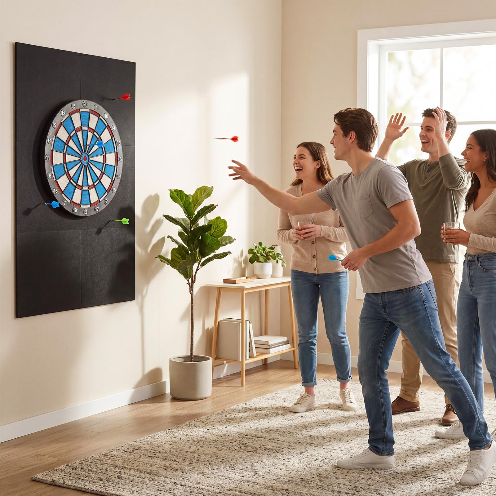 Filz Dart Wandschutz, Wandschutz Dartscheibe, Selbstklebender Dart Surround 60x90x1.2cm, Dartscheibe Schutzring, Schallschutz Dartscheibes, Bohrfrei für Heim und Bar