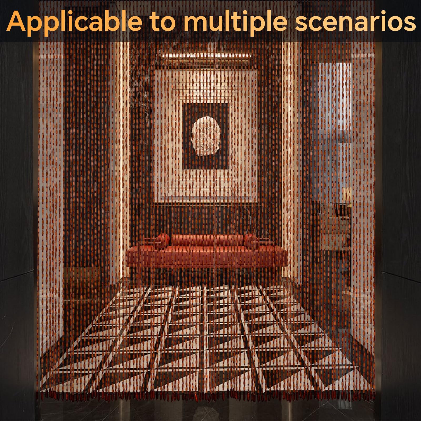 Tenda per porta del balcone, 90 x 200 cm, stile bambù, con 52 fili, zanzariera in perle di legno, per balcone, camera da letto, campeggio, tenda decorativa per porta, realizzata a mano