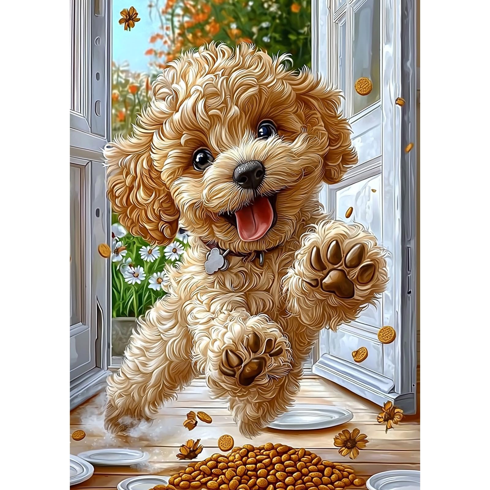QENSPE Diamond Art Kits for Adults DIY Diamond Painting Poodle Puppy, Round Full Drill