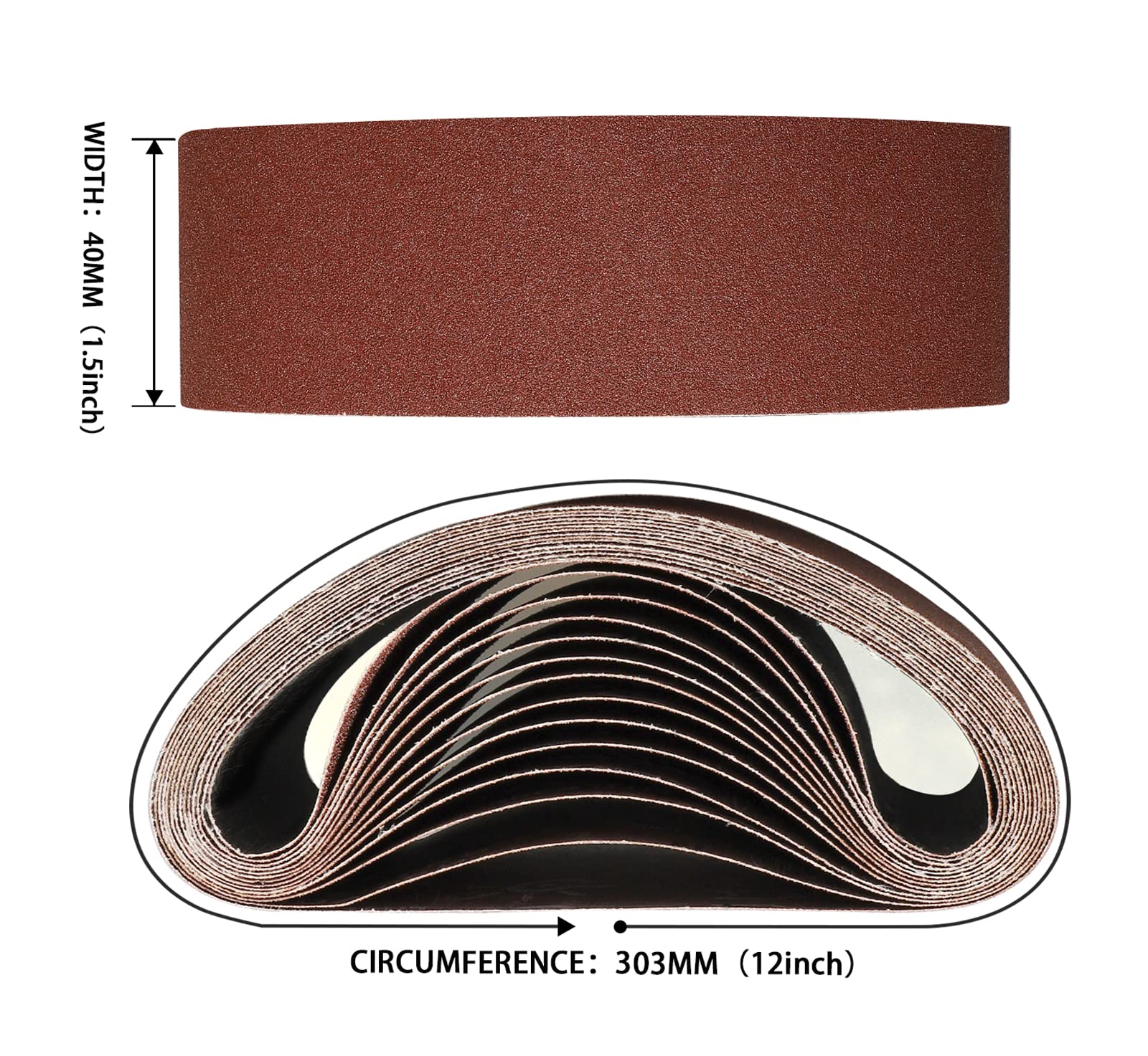 Bandas de Lija 40 x 303mm- 2 X 60/80/120/240/400 Granos Lijado Correas para Pulir y Desoxidar, Mejor para Madera y Pintura (10 UNIDADES)