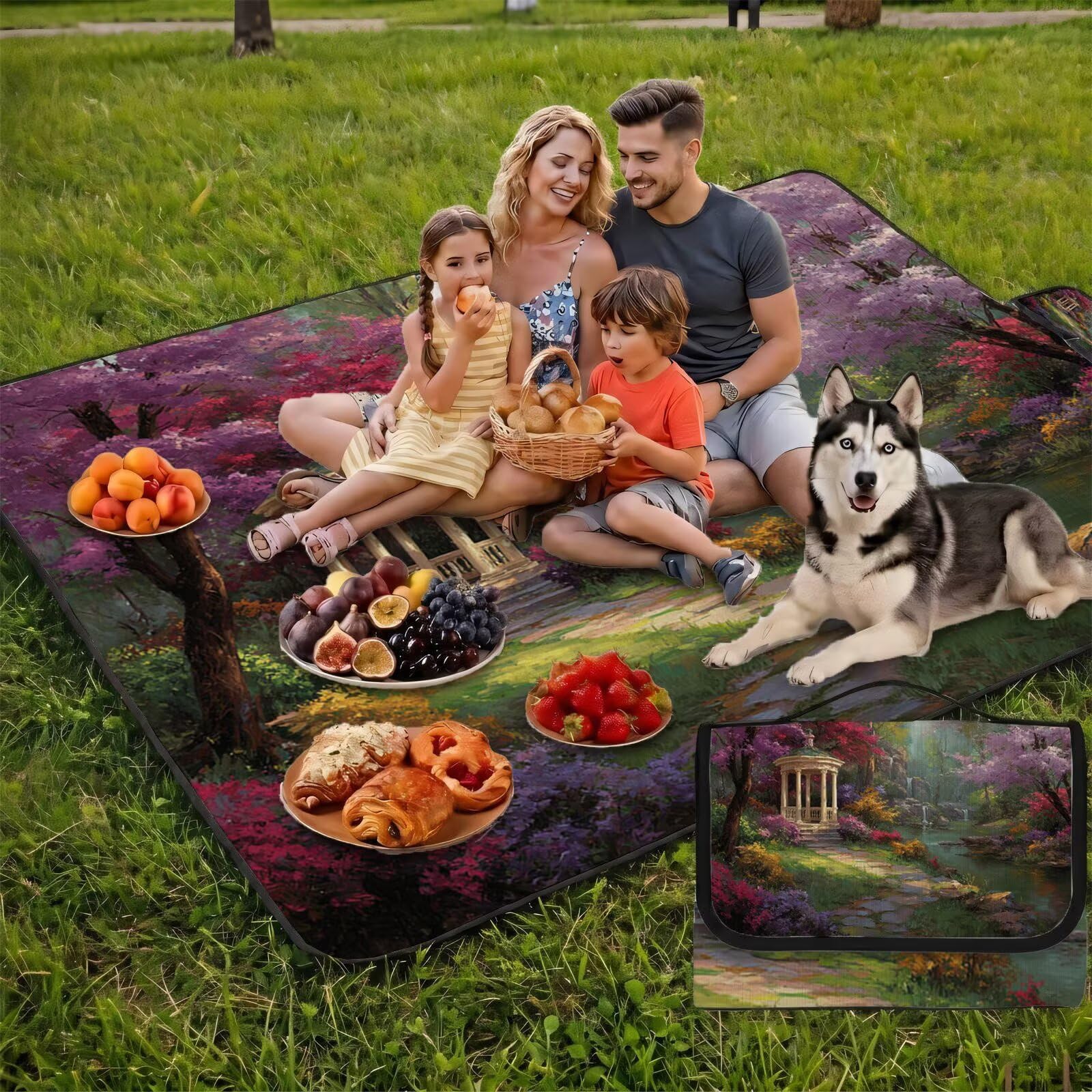 Grande Coperta de Picnic 200x300 cm, Paesaggio Manta Picnic Impermeable Anti-Sabbia Manta de Playa Pieghevole, Outdoor Picnic Blanket per Spiaggia, Camping, Giardino, Trekking - giardino UZ-935