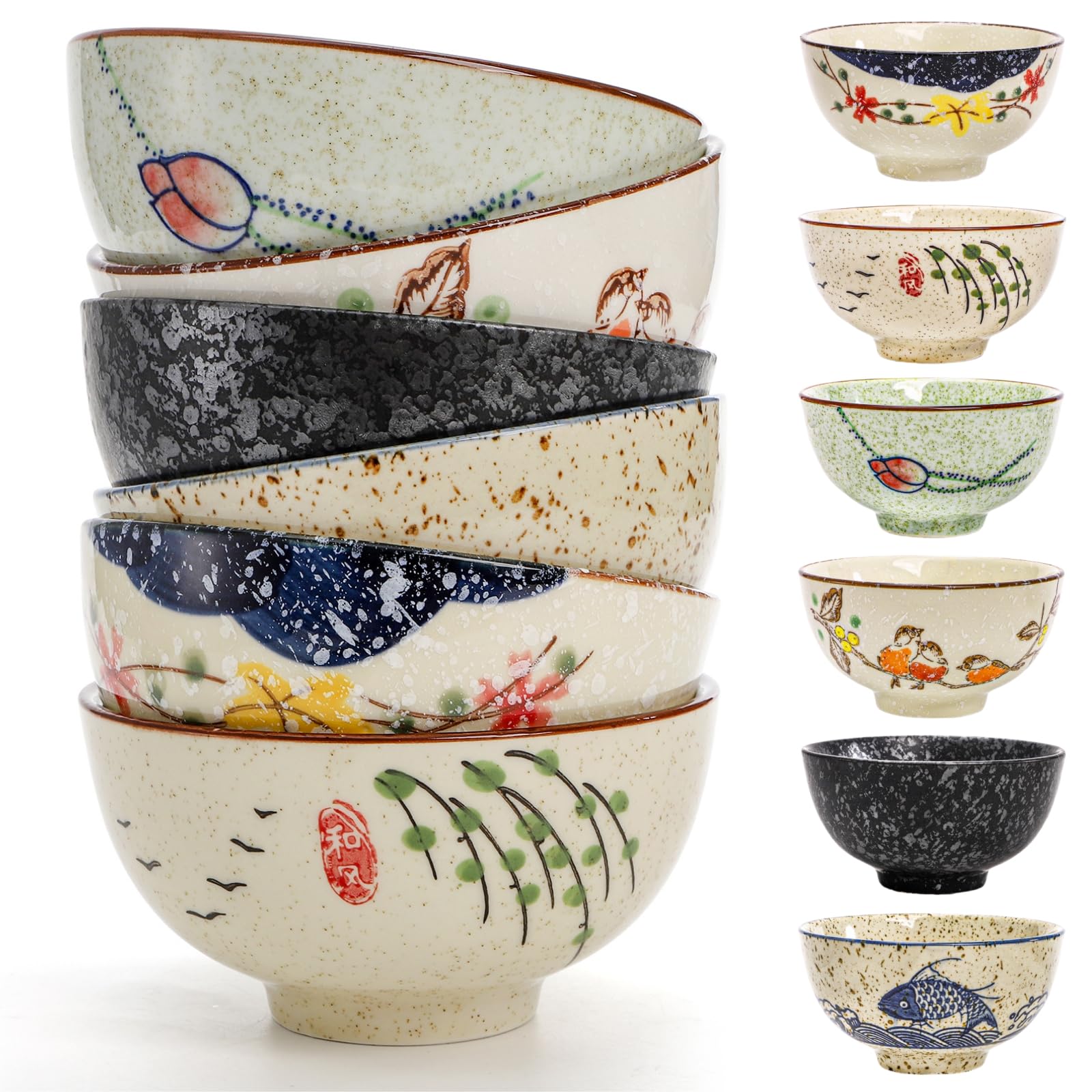 Amazon.com: Nagpew 6 Pack Retro Ceramic Bowls, 4.5 Inch