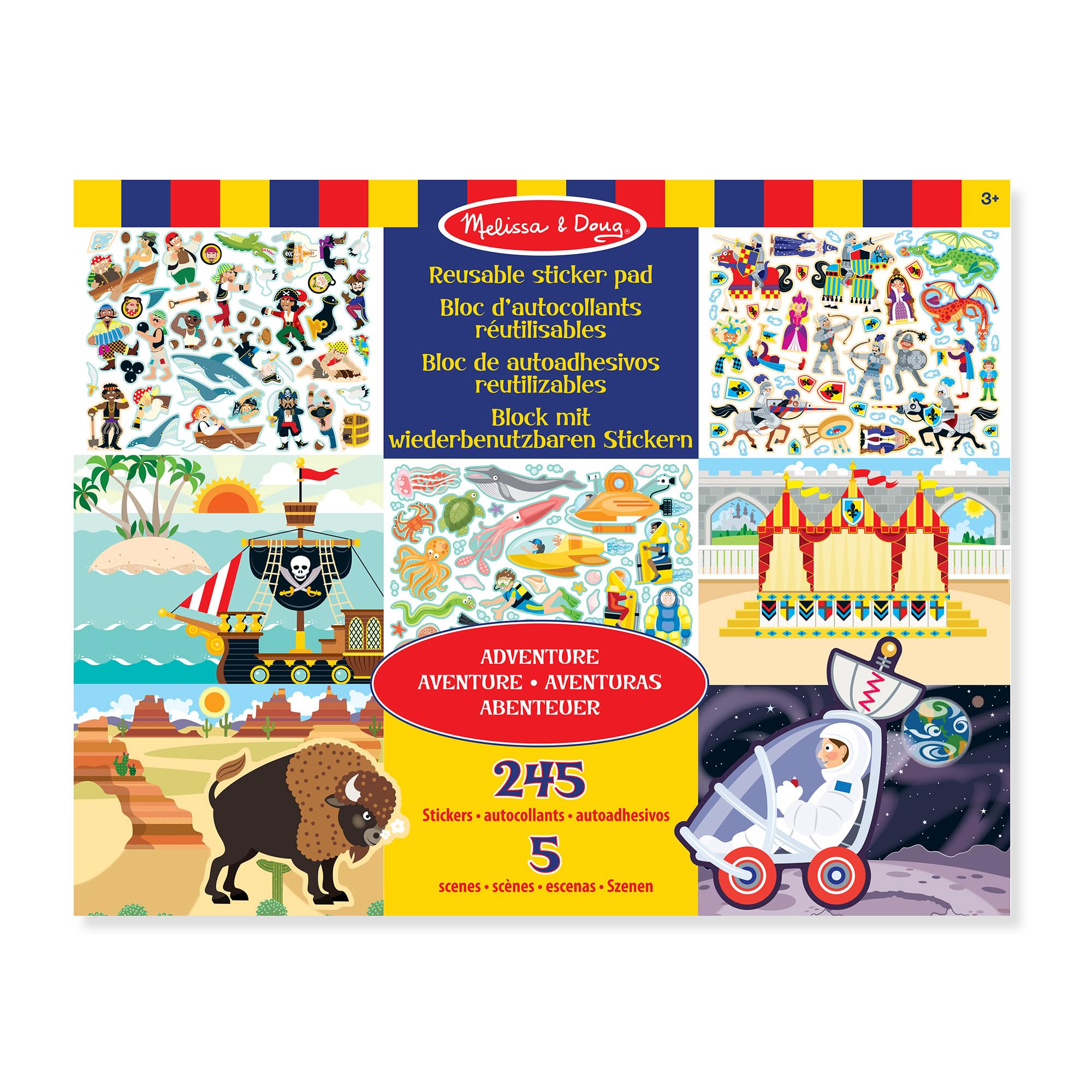 Melissa & Doug Livre D'Autocollants Réutilisables Aventures - 245 Autocollants + 5 Scènes - Activité Voyage Sans Écran Pour Enfants 3-7 Ans