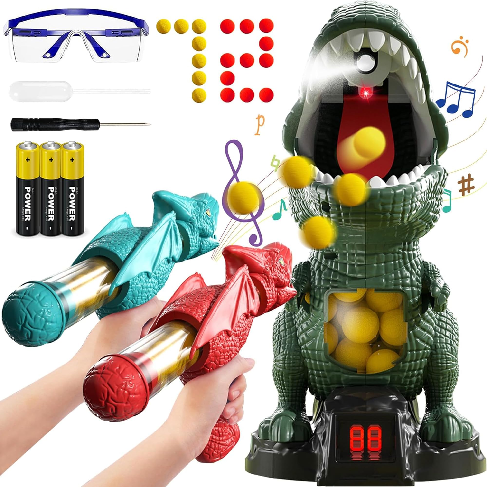 NMM Movable Dinosaur Shooting Toys for 4 5 6 7 8 Year Old Boys, Shooting Target Games Toys with 2 Air Pump Gun, 72 Foam Bullets, LED Score Record, Spray, Sound for Boys Girls Christmas Birthday Gifts