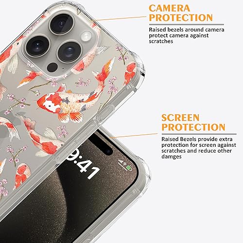 Miniatura 3 de Funda estética con diseño de carpas de arcoíris orientales en acuarela para iPhone 15 Pro Max, funda protectora de cuerpo completo para iPhone 15