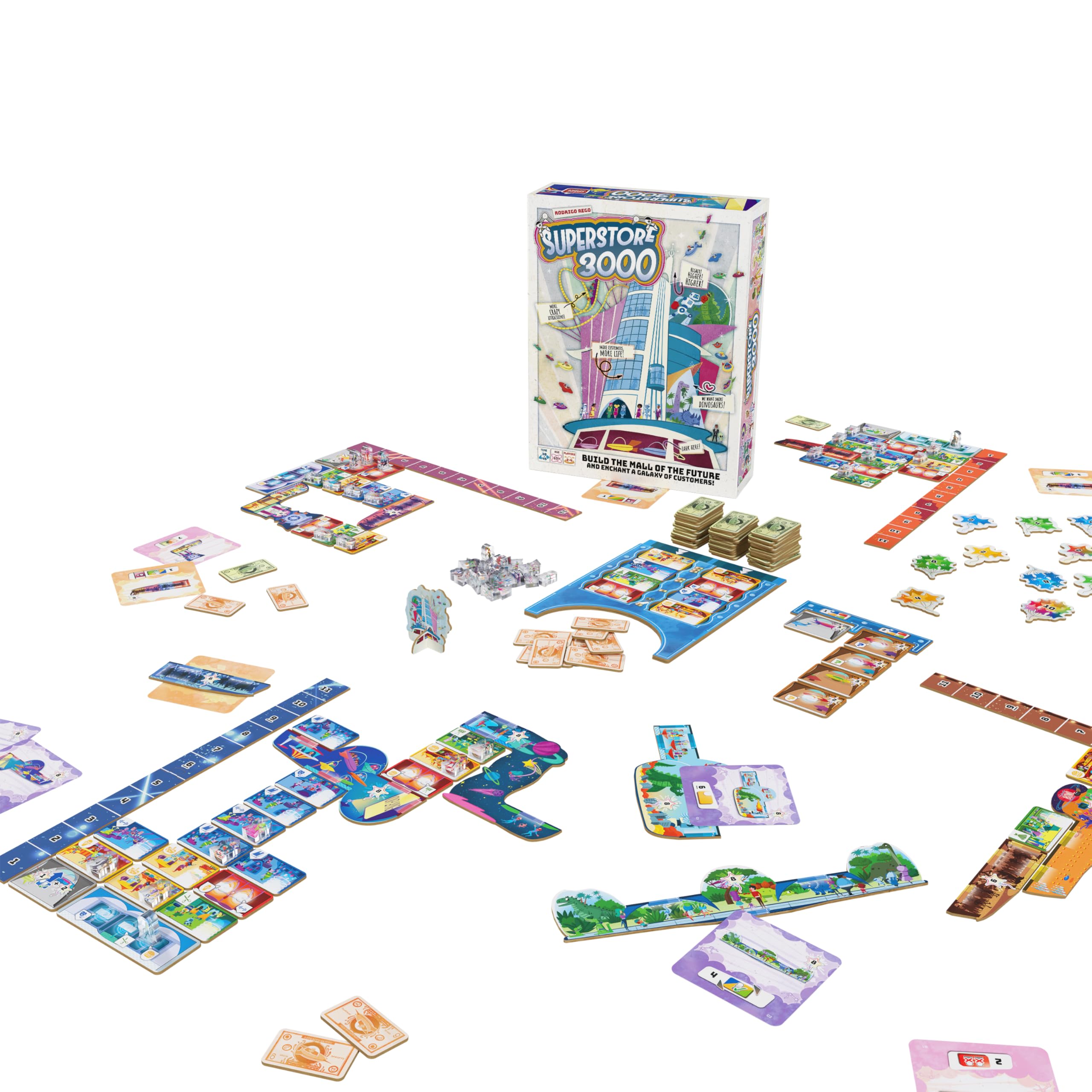 Asmodee Superstore 3000 Jeu de société – Construisez votre centre commercial de rêve dans l'espace, jeu de stratégie, amusant pour les familles, les enfants et les adultes, à partir de 10 ans, 2 à 4